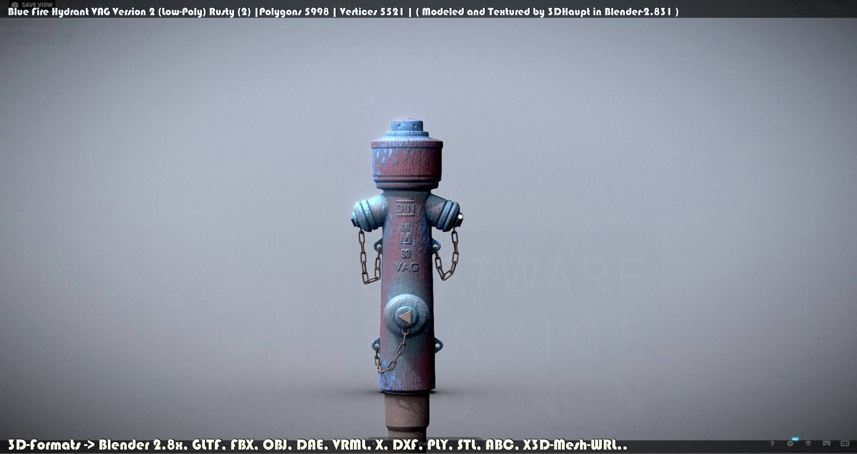 Blue Fire Hydrant VAG - Version 2 - Rusty 2 Low-poly 3D model_31