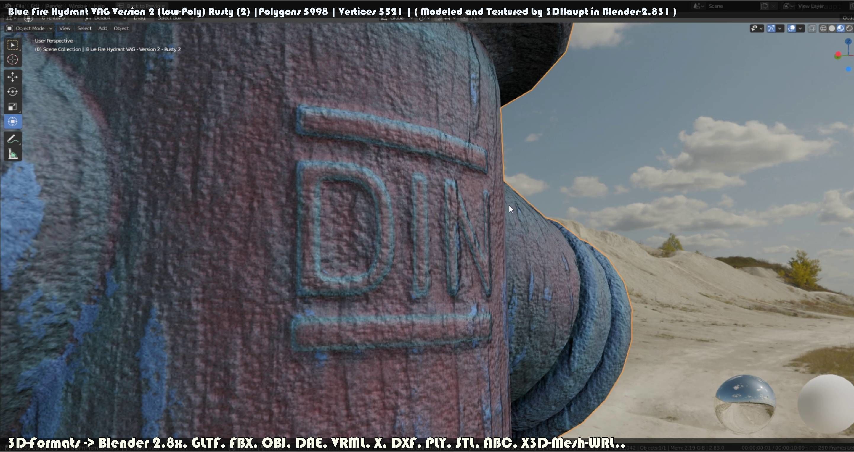 Blue Fire Hydrant VAG - Version 2 - Rusty 2 Low-poly 3D model_66