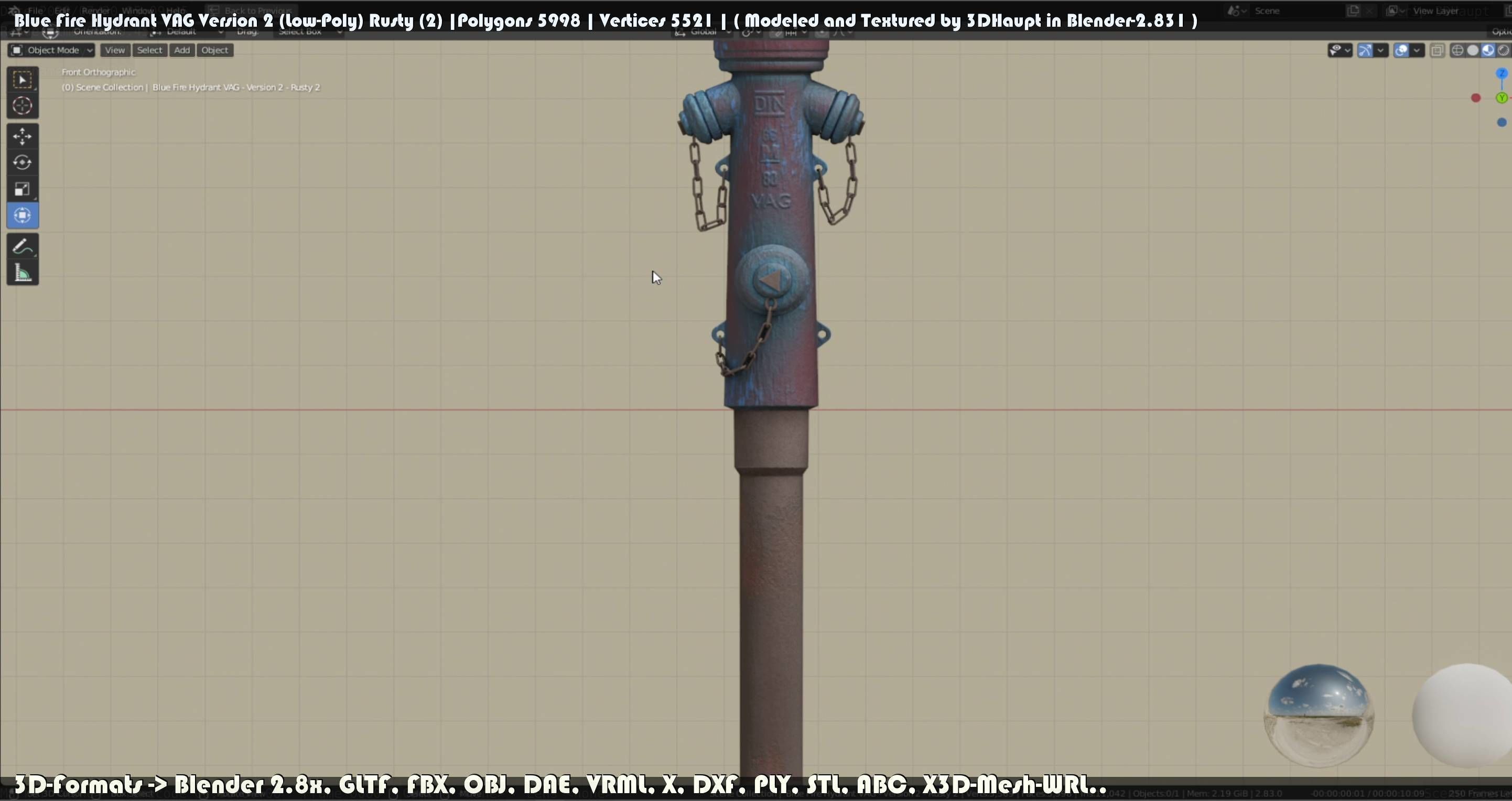 Blue Fire Hydrant VAG - Version 2 - Rusty 2 Low-poly 3D model_59