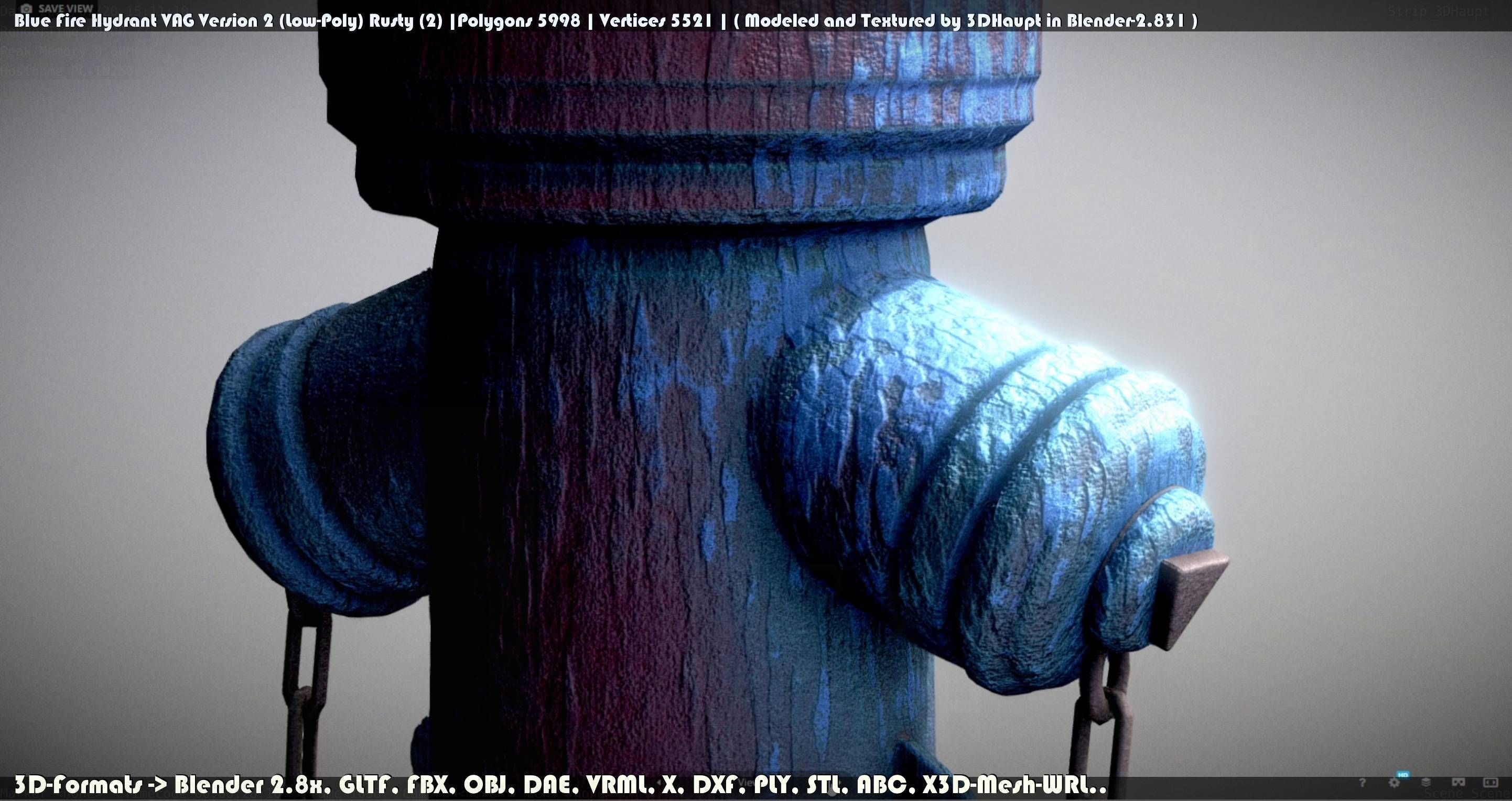 Blue Fire Hydrant VAG - Version 2 - Rusty 2 Low-poly 3D model_144
