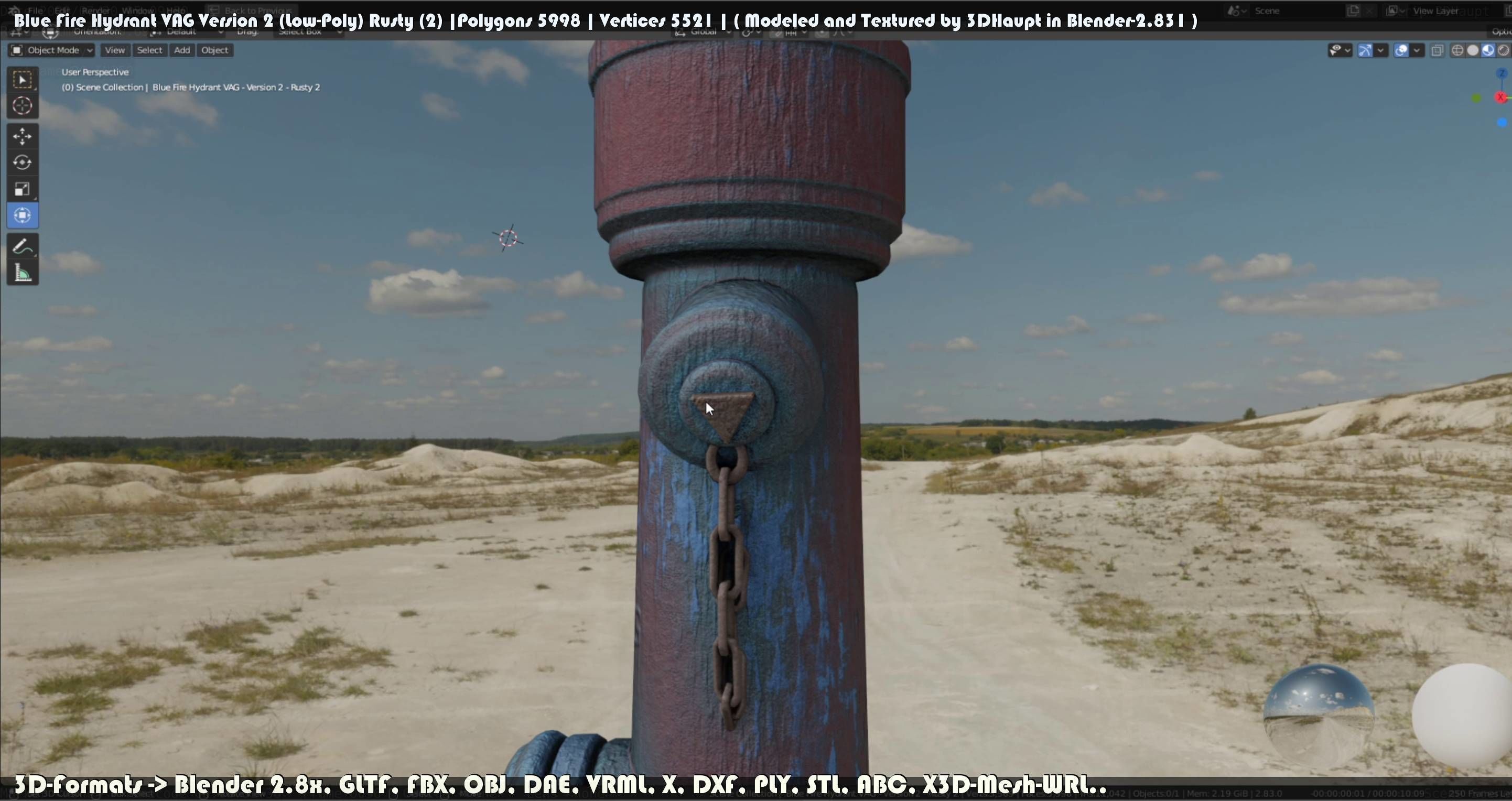 Blue Fire Hydrant VAG - Version 2 - Rusty 2 Low-poly 3D model_62