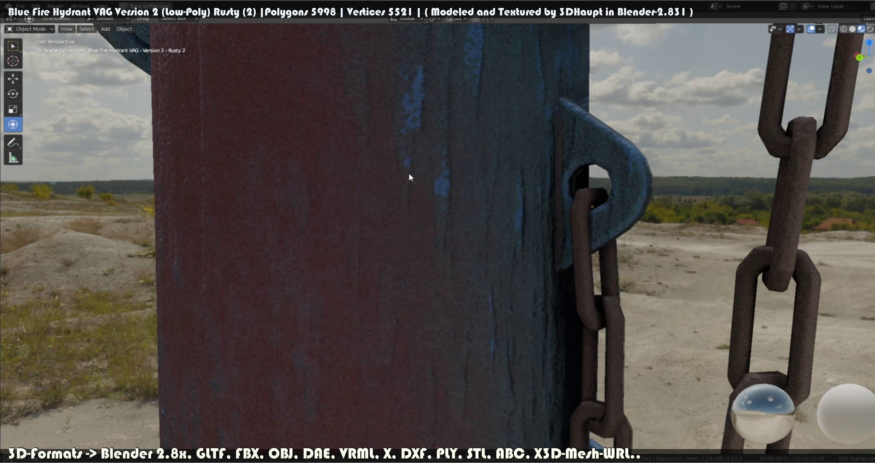 Blue Fire Hydrant VAG - Version 2 - Rusty 2 Low-poly 3D model_76