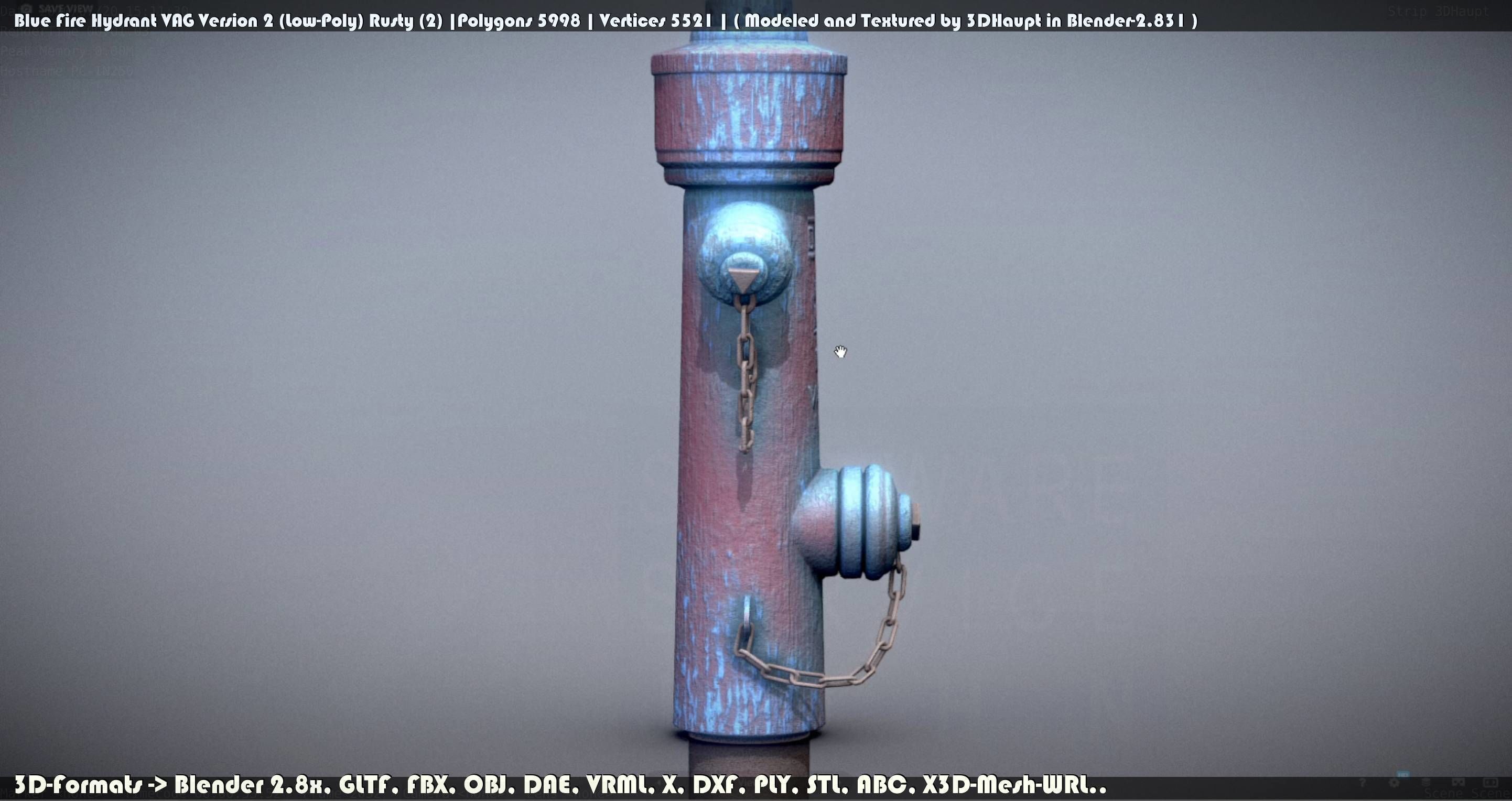Blue Fire Hydrant VAG - Version 2 - Rusty 2 Low-poly 3D model_32