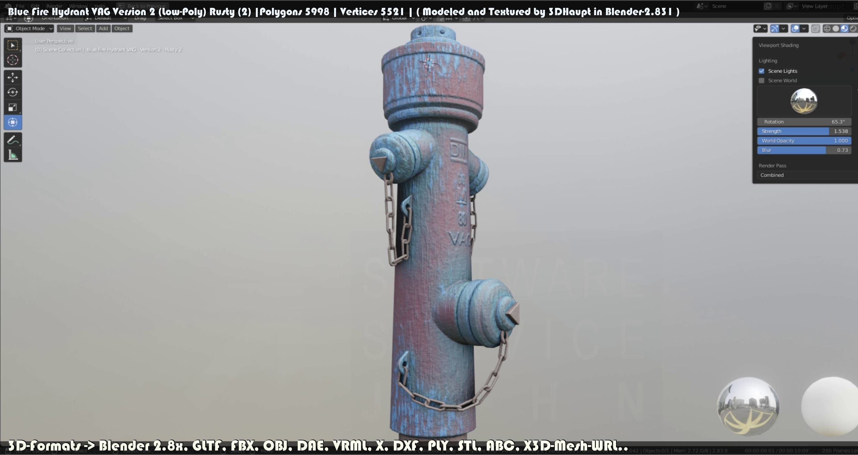 Blue Fire Hydrant VAG - Version 2 - Rusty 2 Low-poly 3D model_127