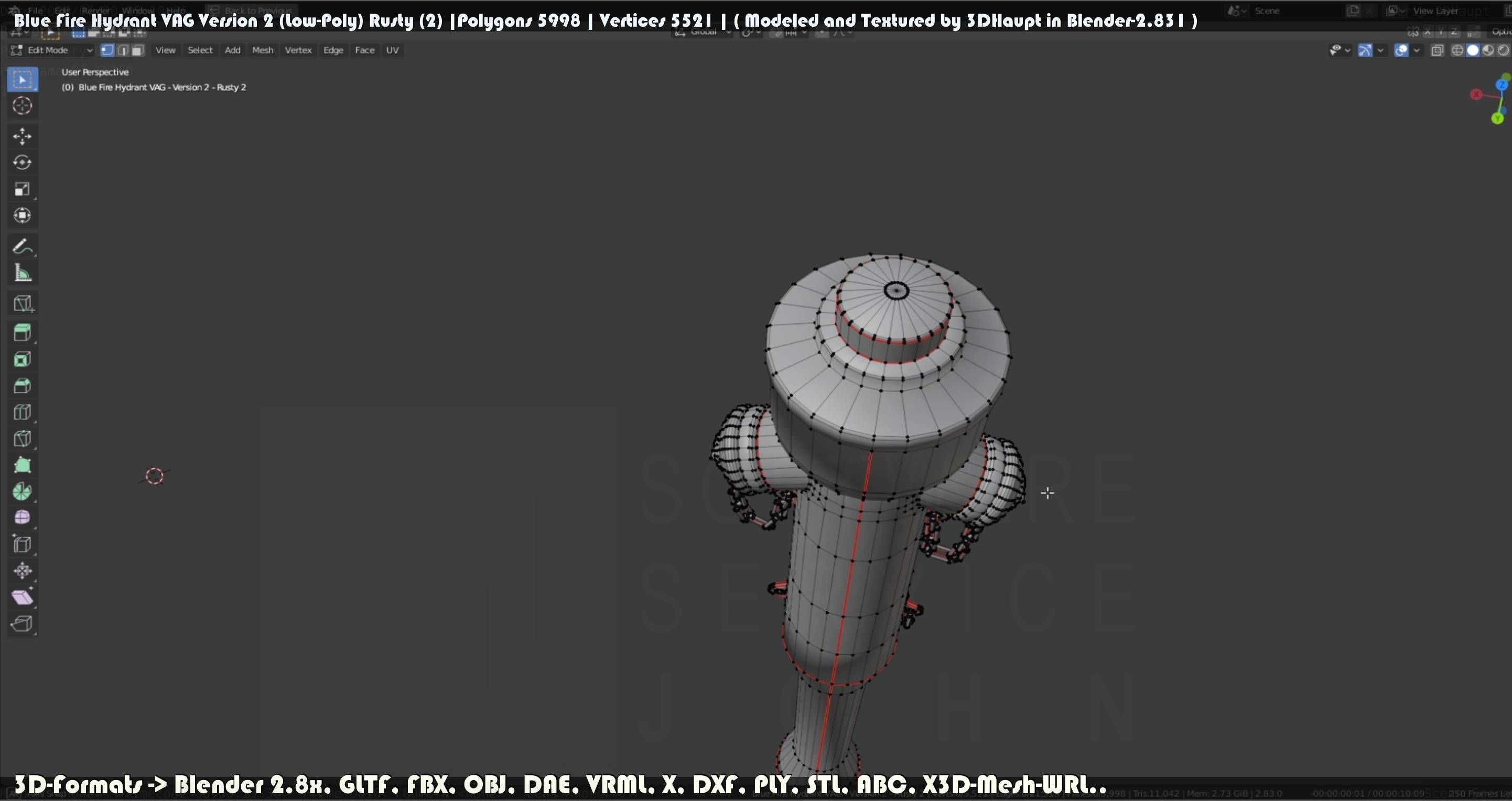 Blue Fire Hydrant VAG - Version 2 - Rusty 2 Low-poly 3D model_98