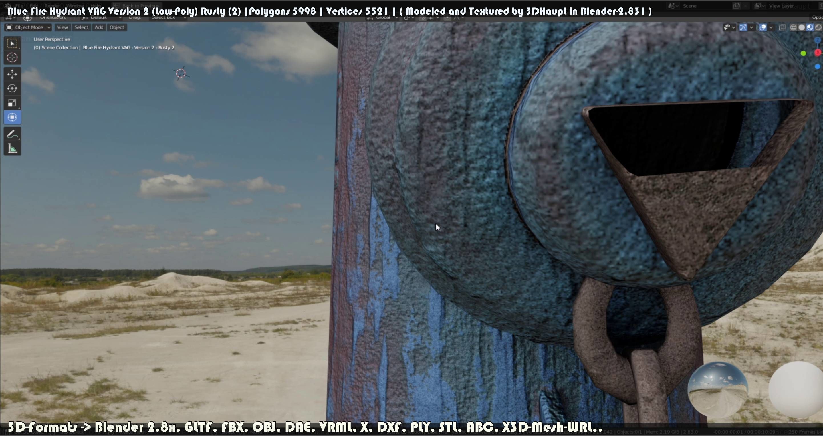 Blue Fire Hydrant VAG - Version 2 - Rusty 2 Low-poly 3D model_73