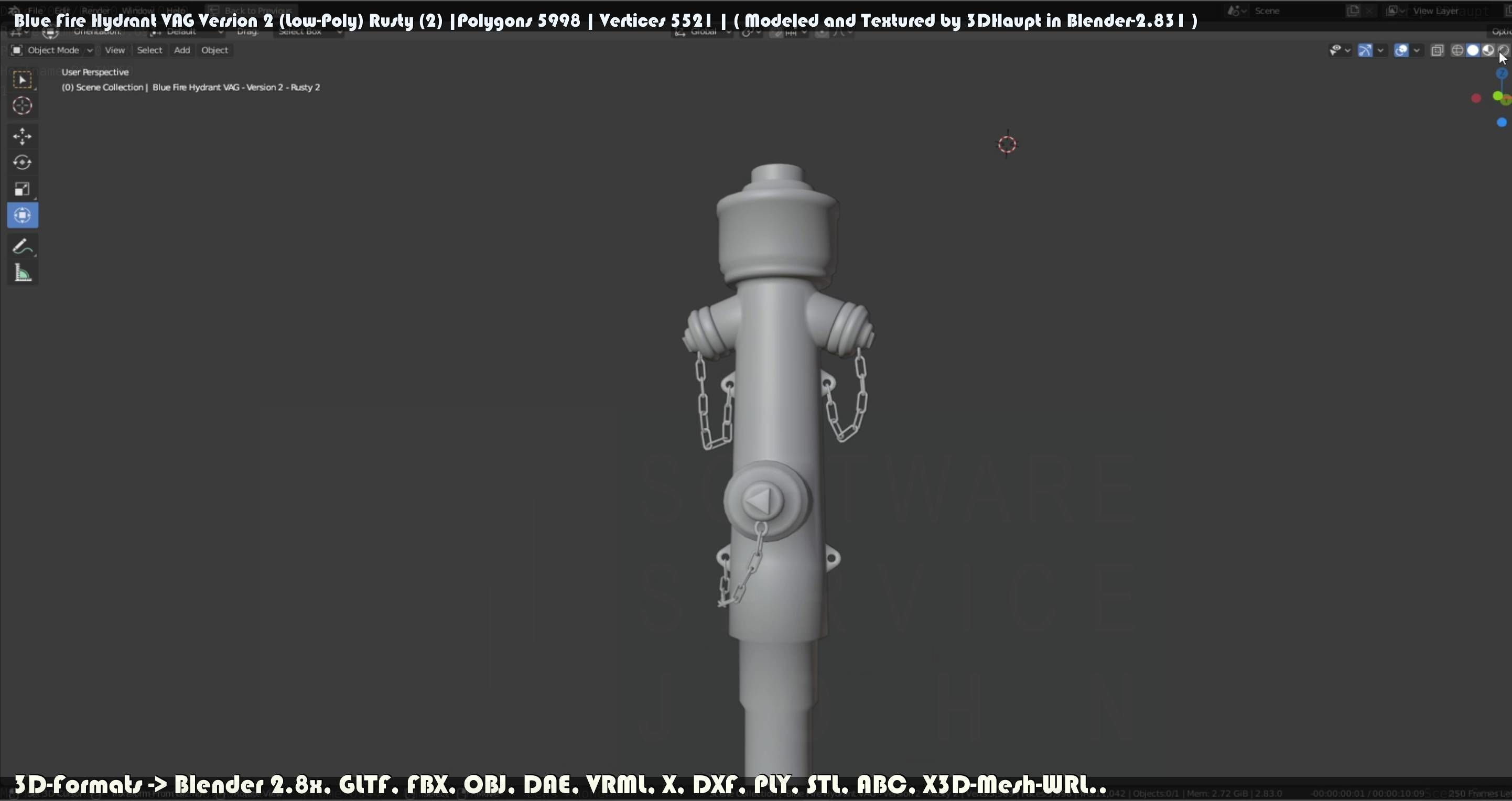 Blue Fire Hydrant VAG - Version 2 - Rusty 2 Low-poly 3D model_108