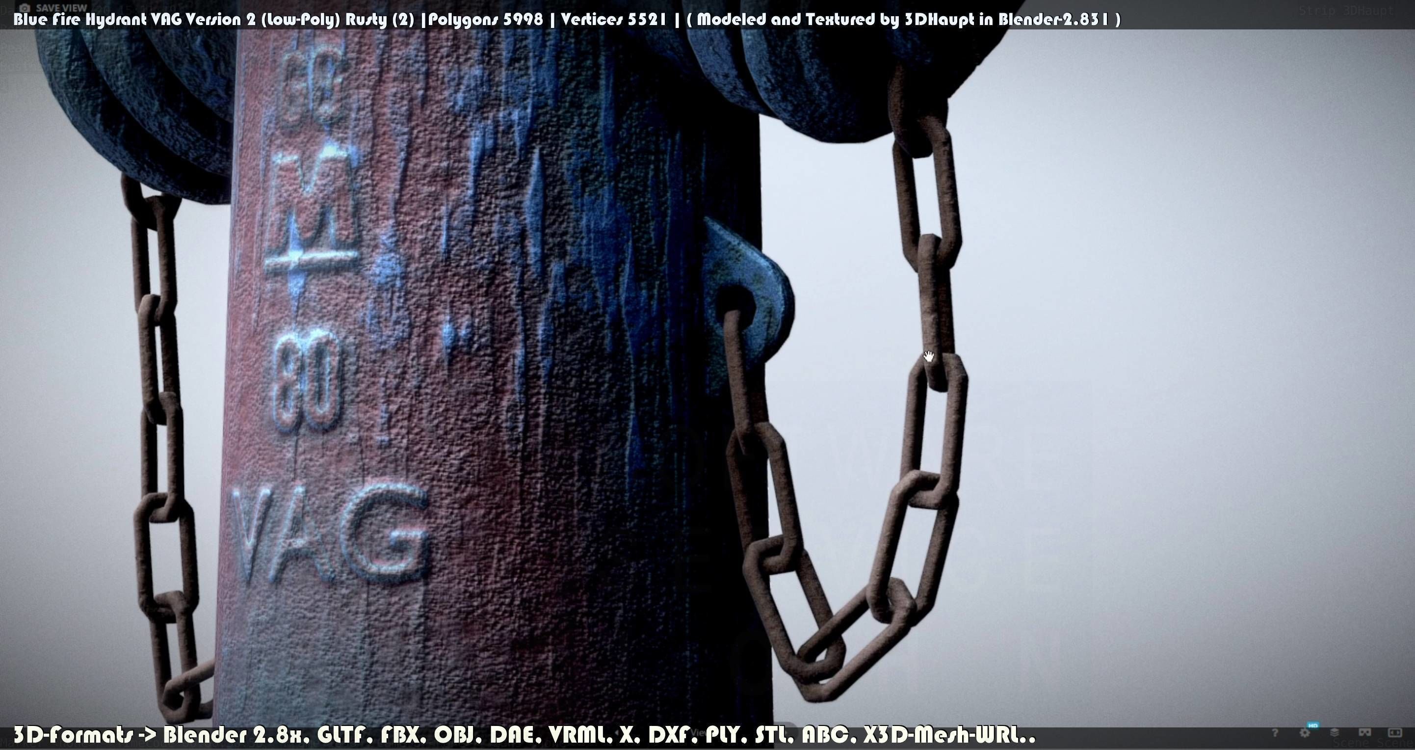 Blue Fire Hydrant VAG - Version 2 - Rusty 2 Low-poly 3D model_151