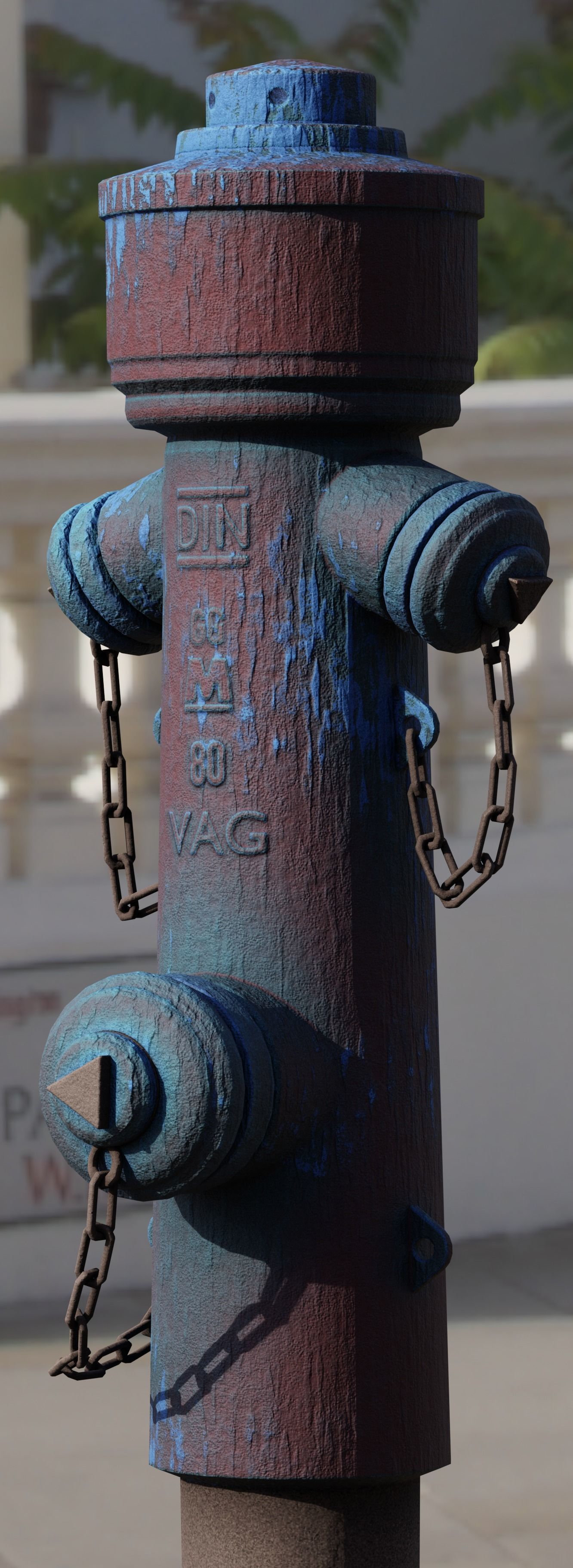 Blue Fire Hydrant VAG - Version 2 - Rusty 2 Low-poly 3D model_9