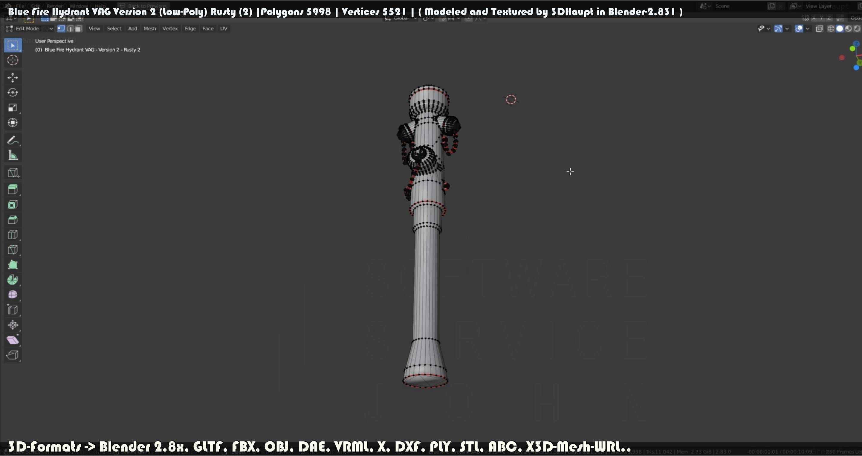 Blue Fire Hydrant VAG - Version 2 - Rusty 2 Low-poly 3D model_100