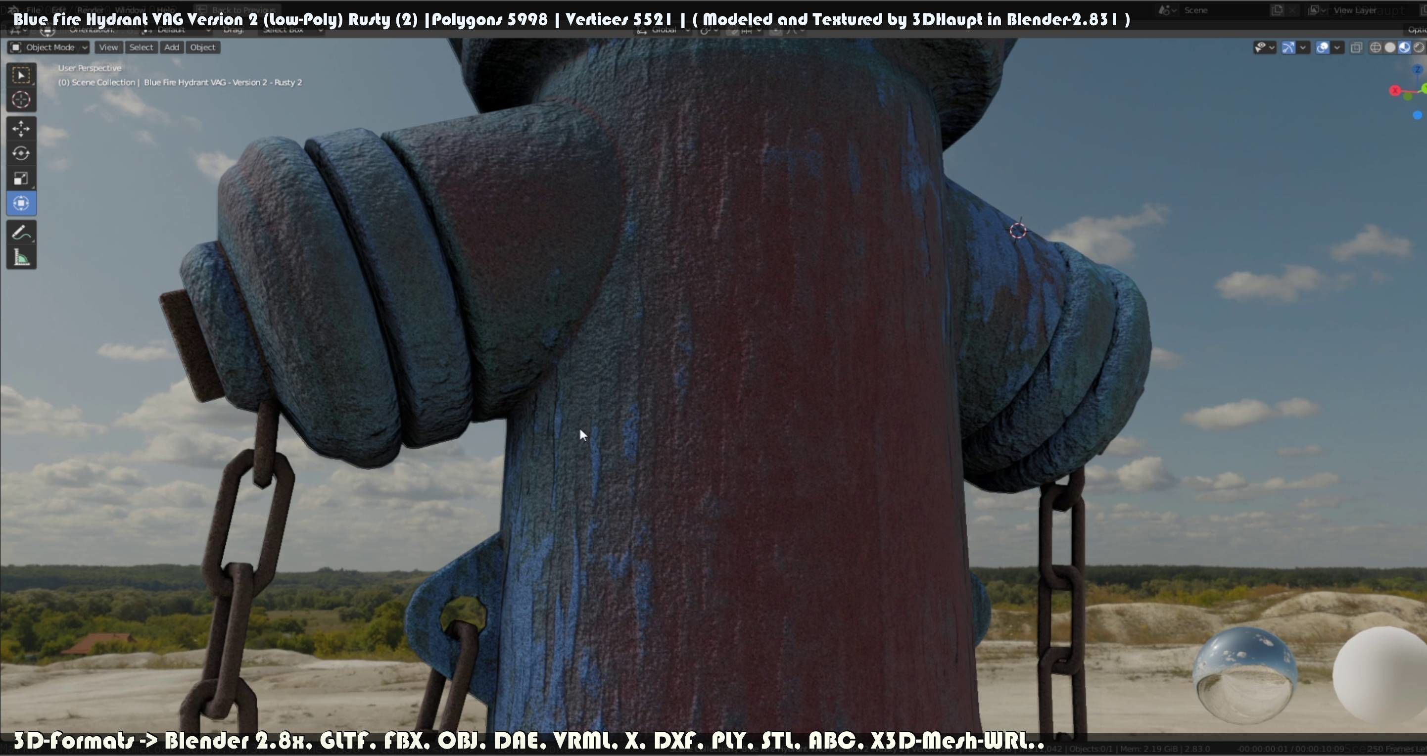 Blue Fire Hydrant VAG - Version 2 - Rusty 2 Low-poly 3D model_48