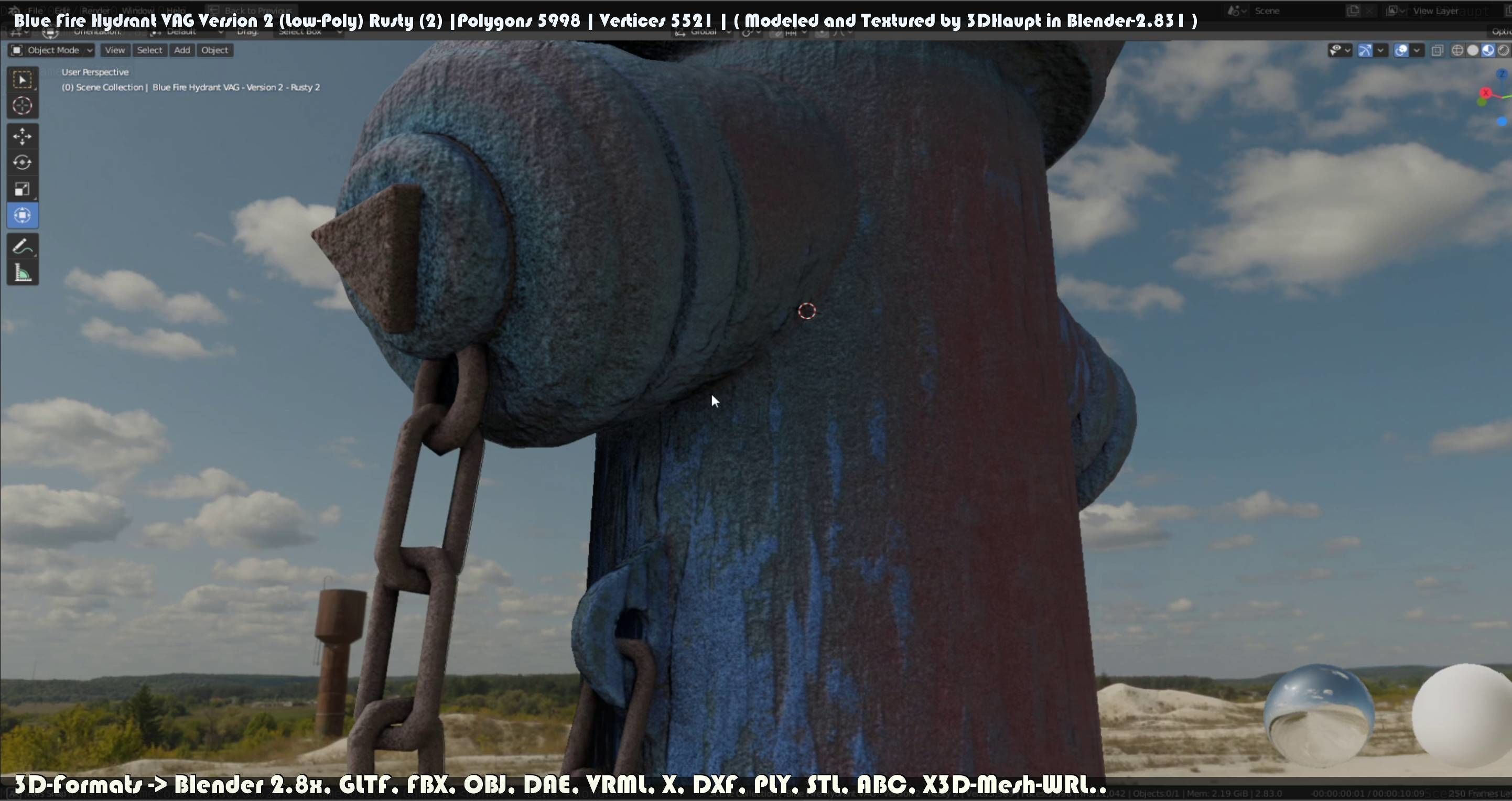 Blue Fire Hydrant VAG - Version 2 - Rusty 2 Low-poly 3D model_74