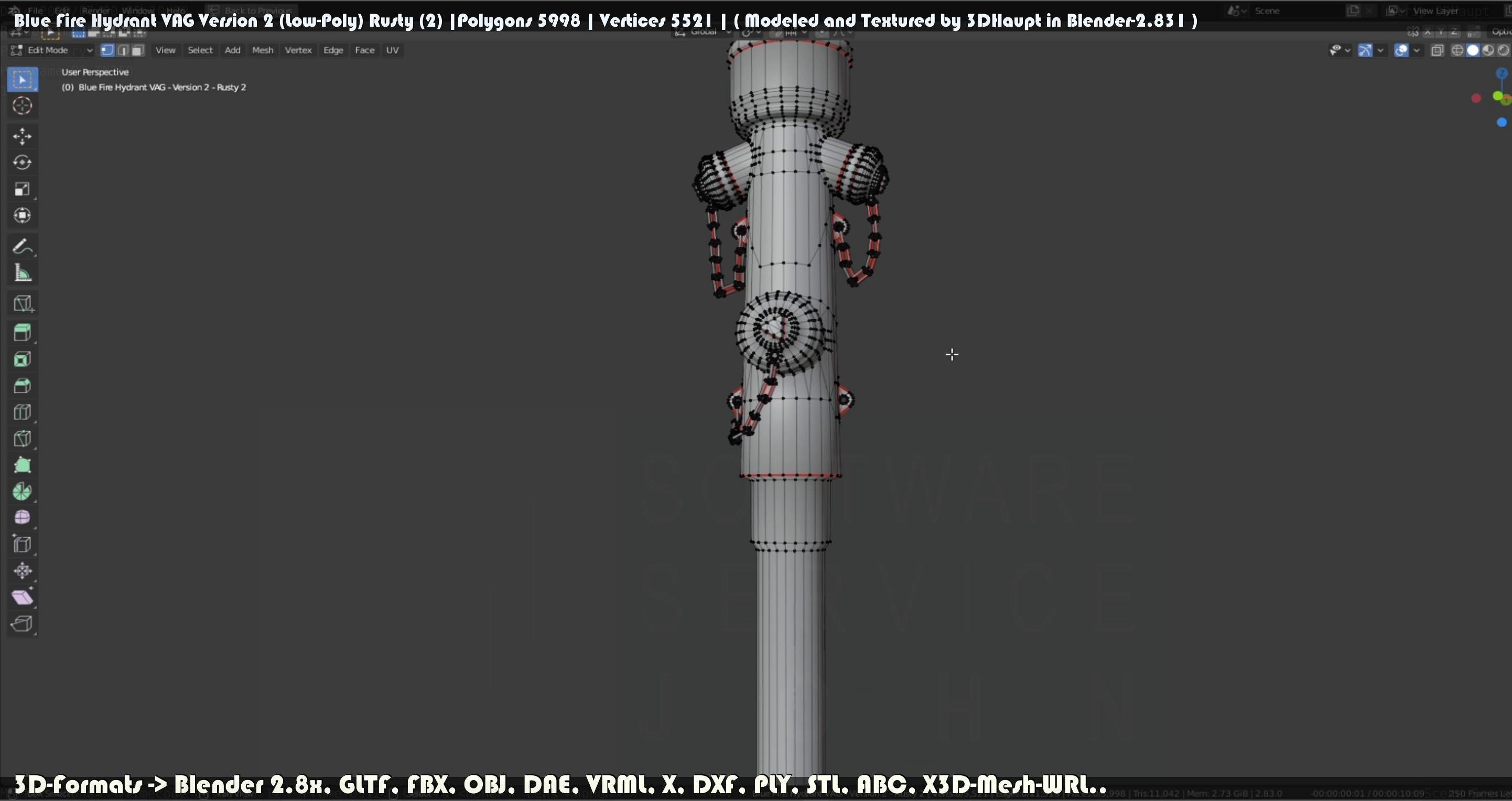 Blue Fire Hydrant VAG - Version 2 - Rusty 2 Low-poly 3D model_102