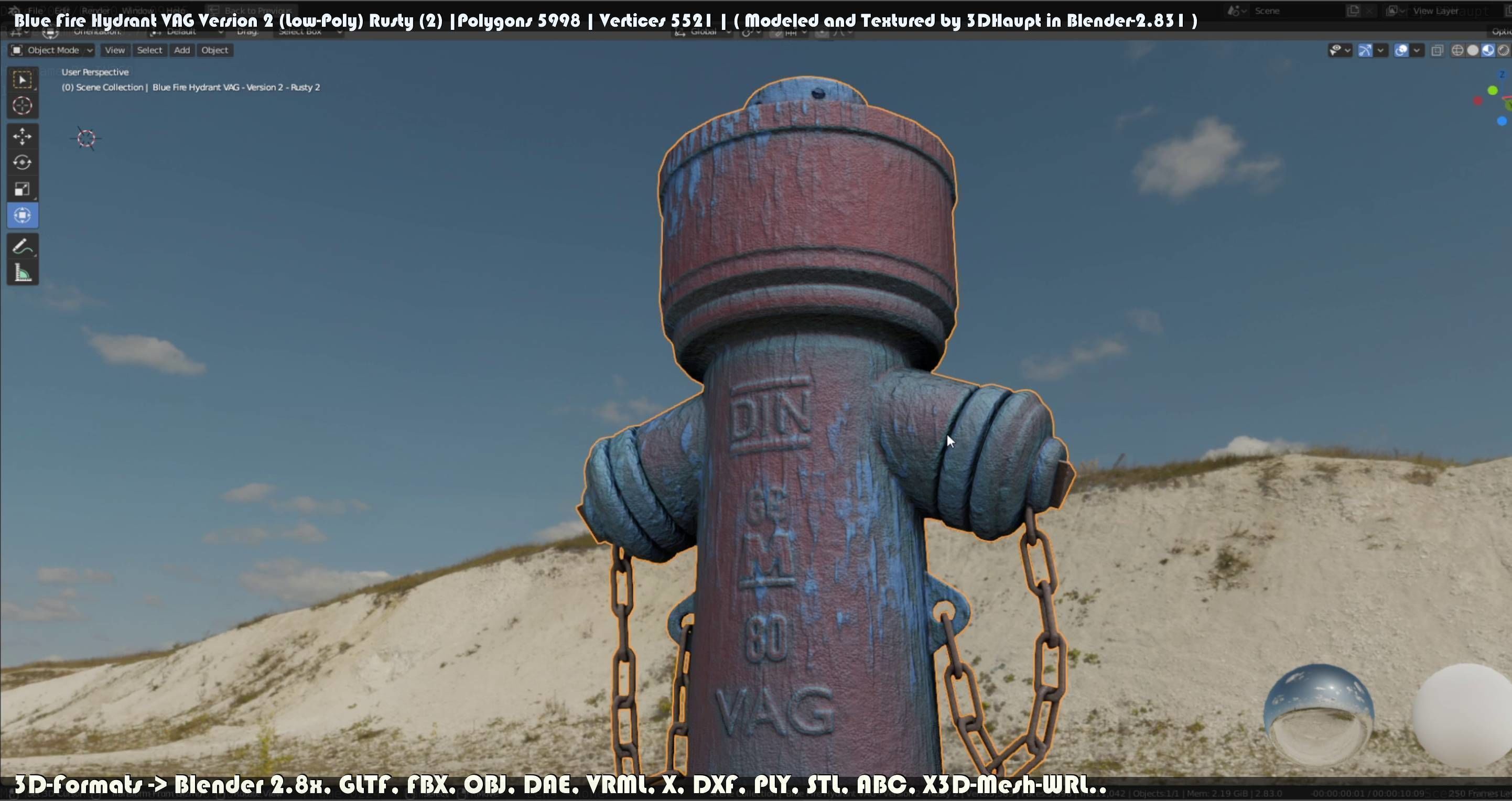 Blue Fire Hydrant VAG - Version 2 - Rusty 2 Low-poly 3D model_79