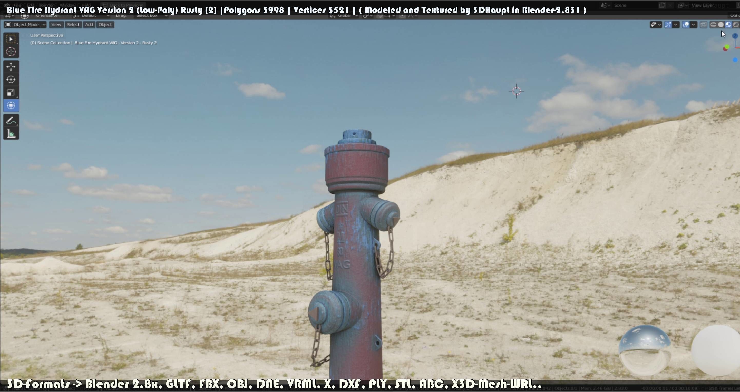 Blue Fire Hydrant VAG - Version 2 - Rusty 2 Low-poly 3D model_96