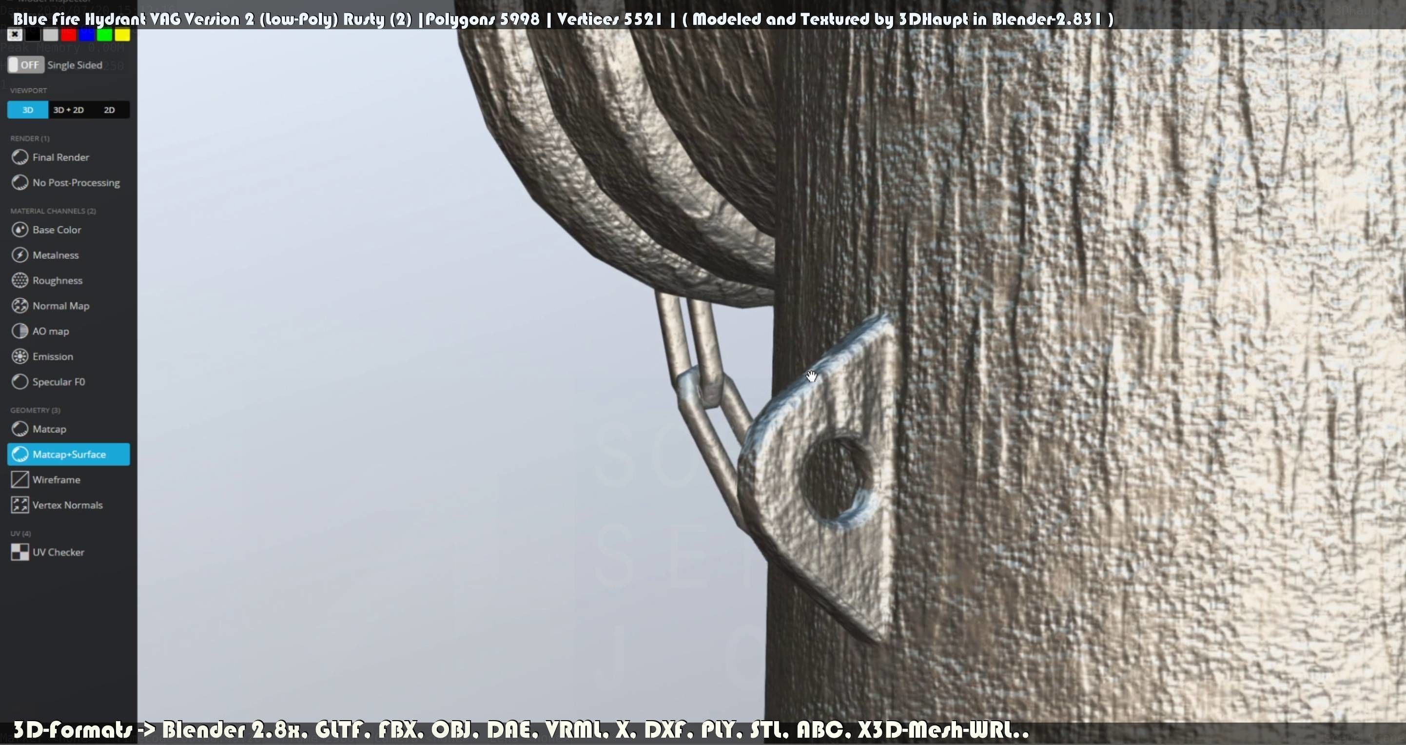 Blue Fire Hydrant VAG - Version 2 - Rusty 2 Low-poly 3D model_43