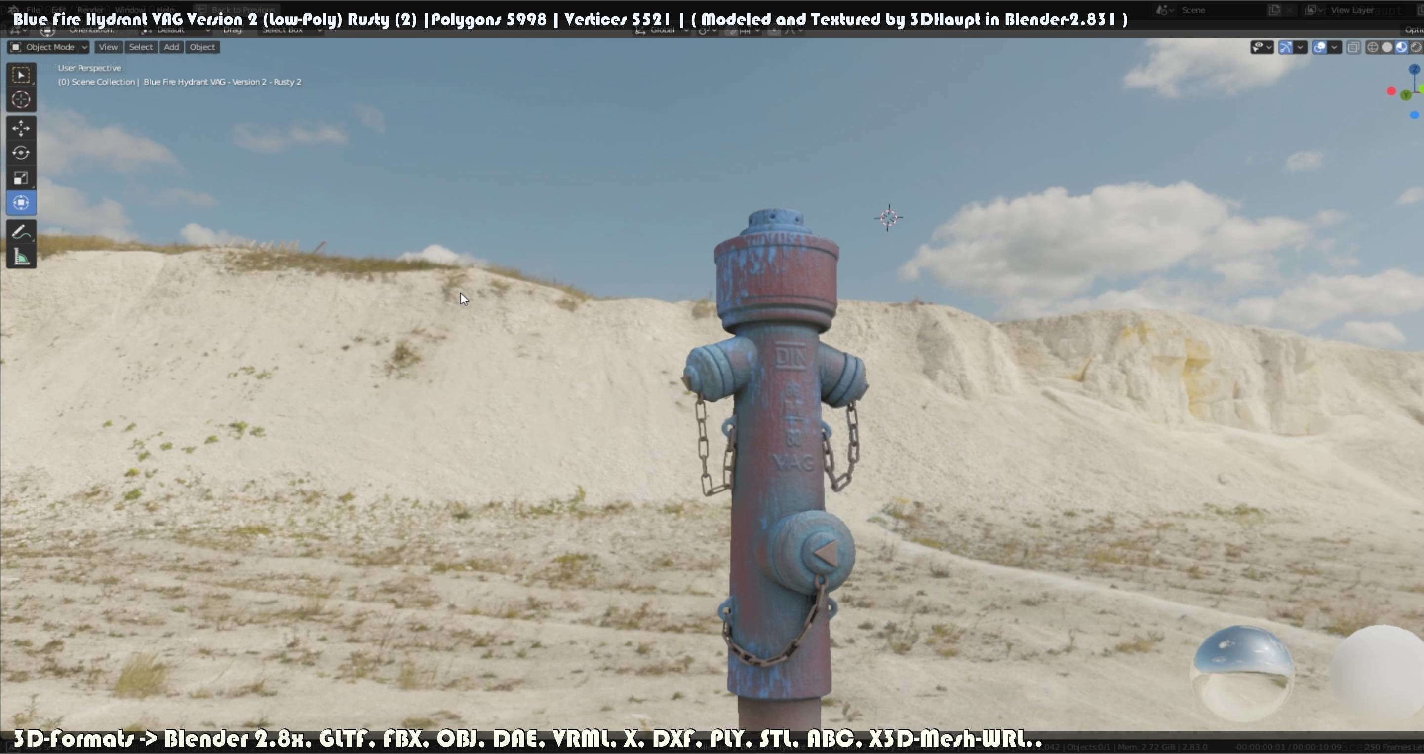 Blue Fire Hydrant VAG - Version 2 - Rusty 2 Low-poly 3D model_115