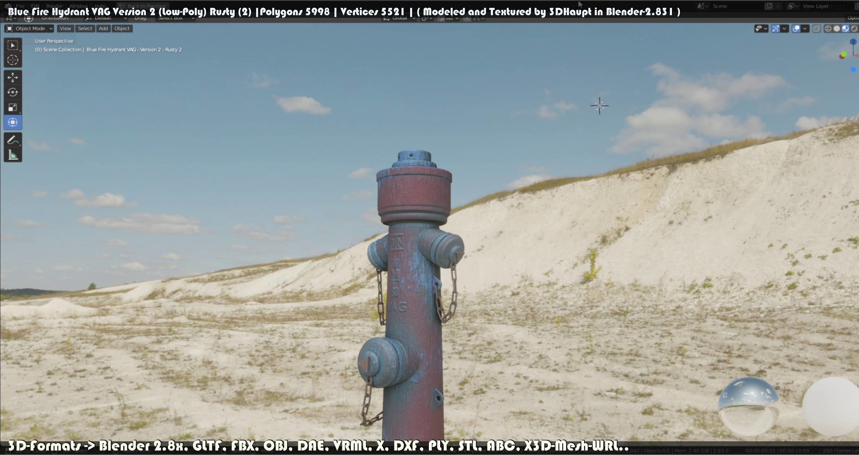 Blue Fire Hydrant VAG - Version 2 - Rusty 2 Low-poly 3D model_103