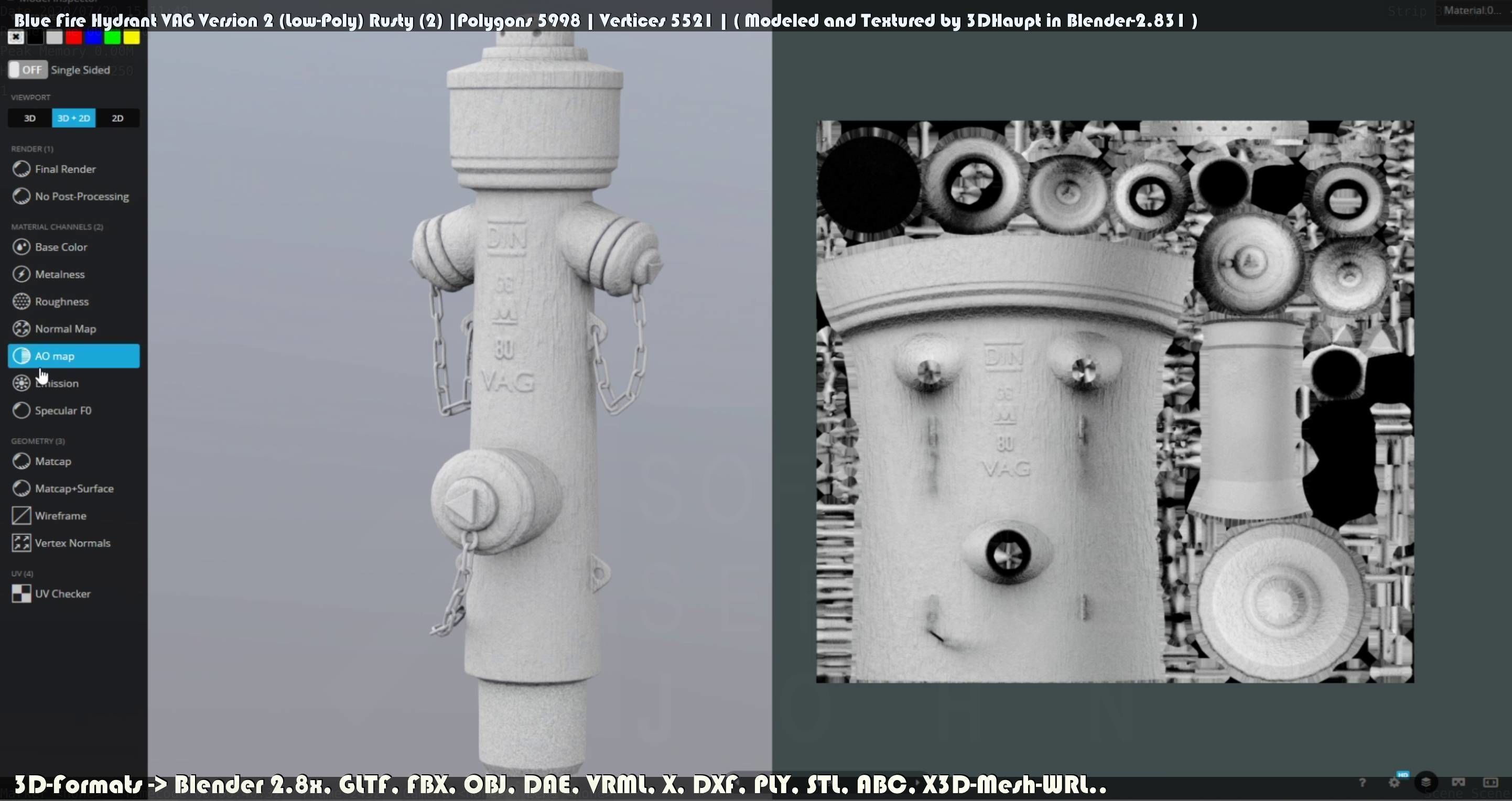 Blue Fire Hydrant VAG - Version 2 - Rusty 2 Low-poly 3D model_35