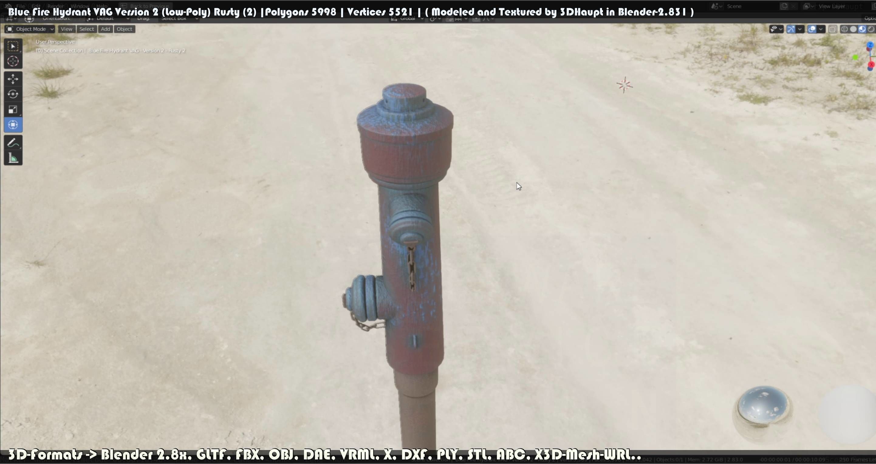 Blue Fire Hydrant VAG - Version 2 - Rusty 2 Low-poly 3D model_109