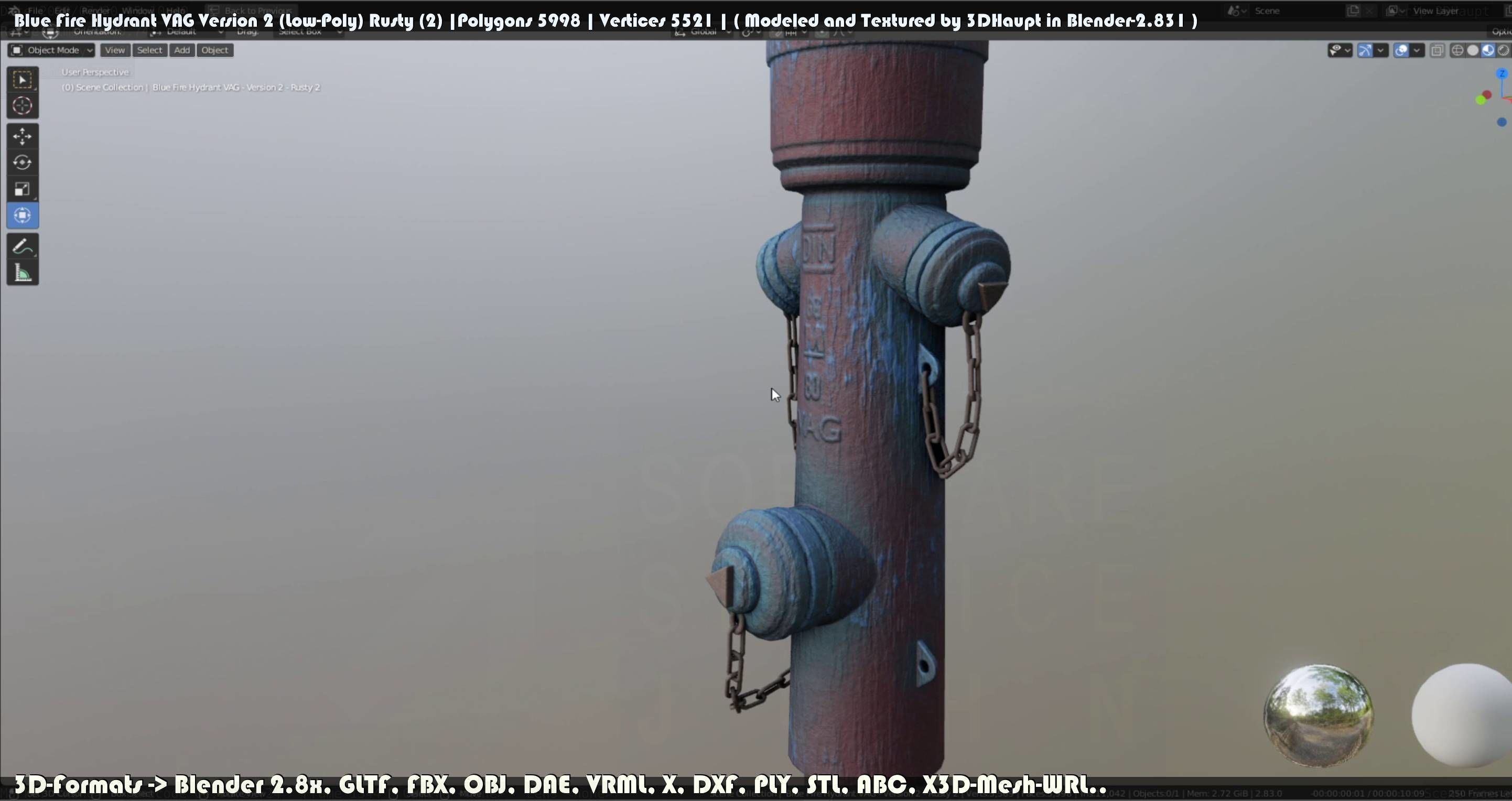 Blue Fire Hydrant VAG - Version 2 - Rusty 2 Low-poly 3D model_58