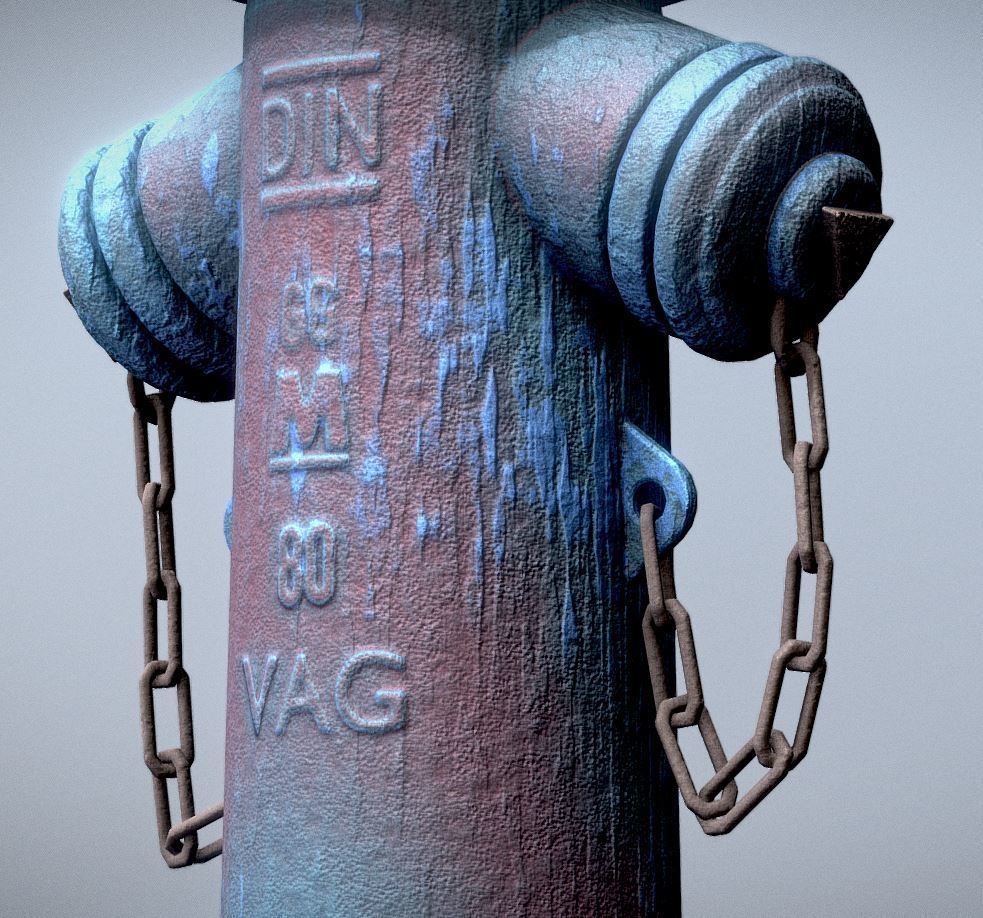 Blue Fire Hydrant VAG - Version 2 - Rusty 2 Low-poly 3D model_4