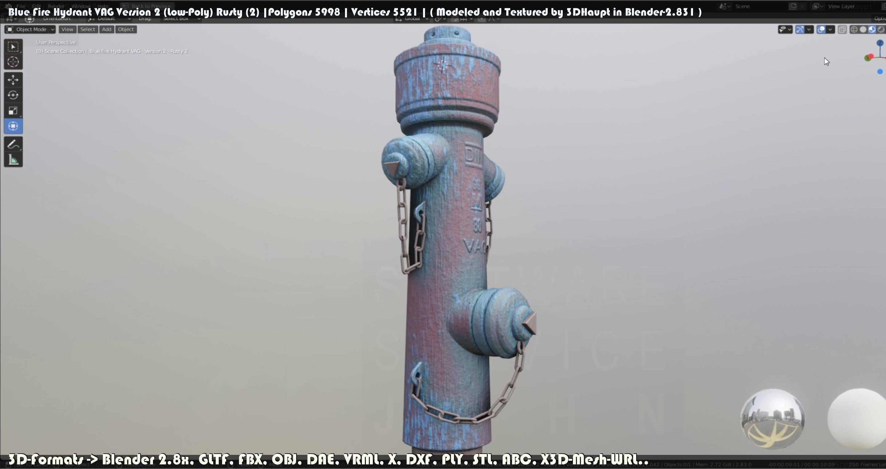 Blue Fire Hydrant VAG - Version 2 - Rusty 2 Low-poly 3D model_121