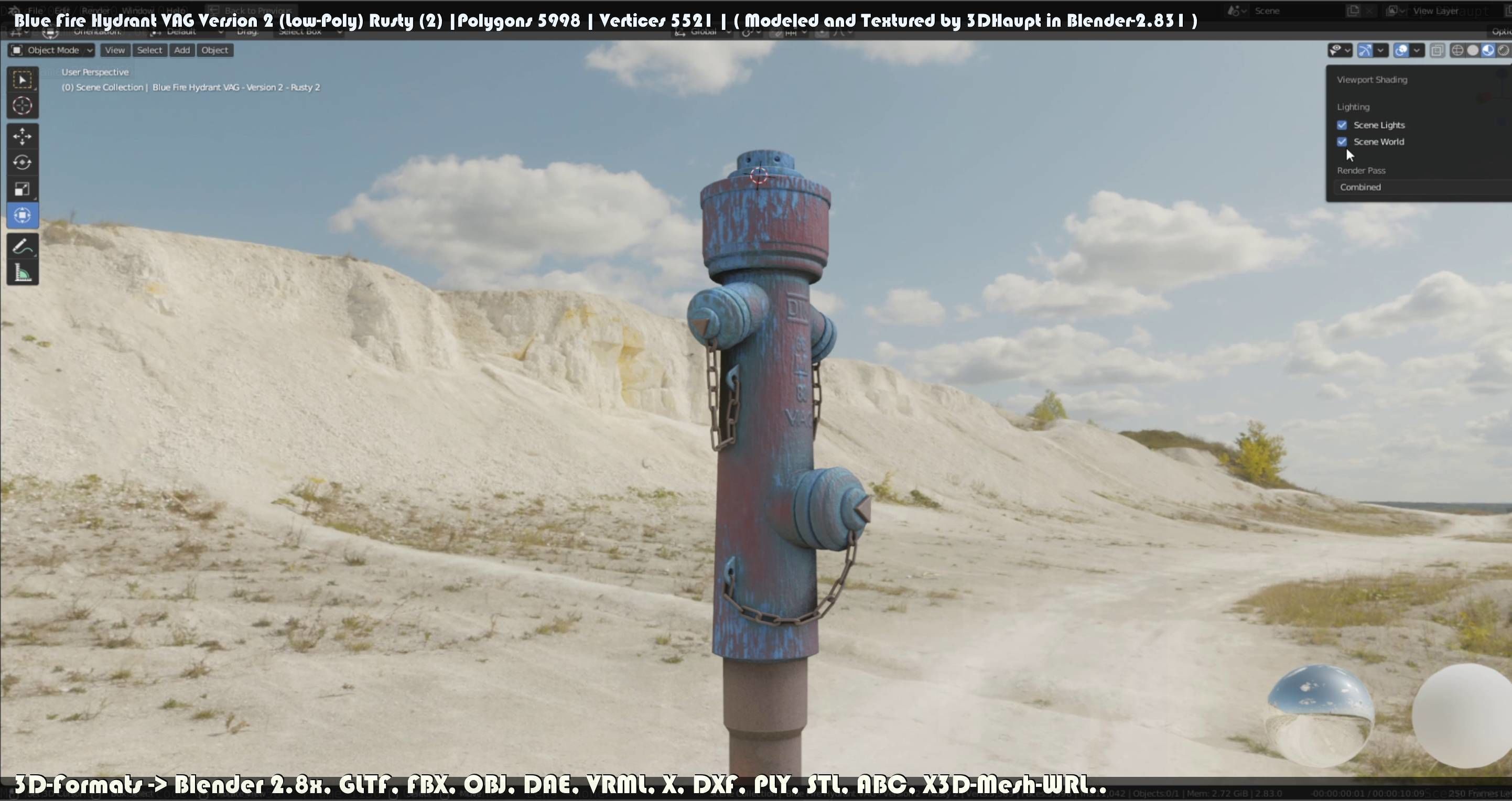 Blue Fire Hydrant VAG - Version 2 - Rusty 2 Low-poly 3D model_114