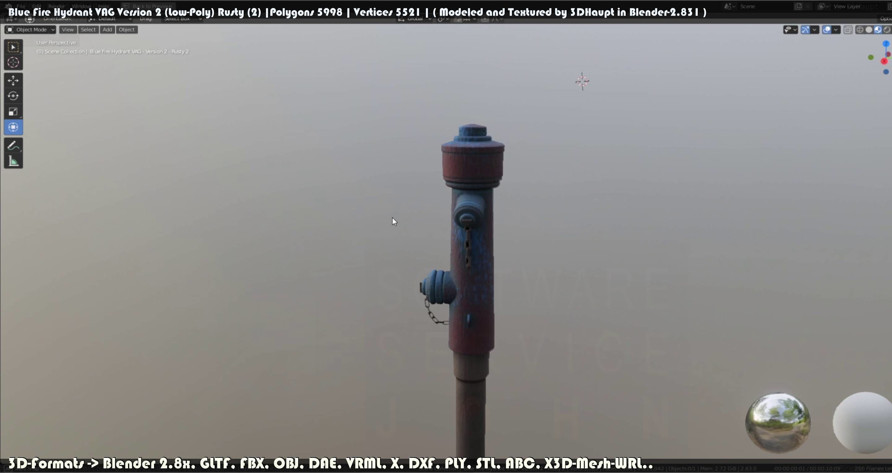 Blue Fire Hydrant VAG - Version 2 - Rusty 2 Low-poly 3D model_128