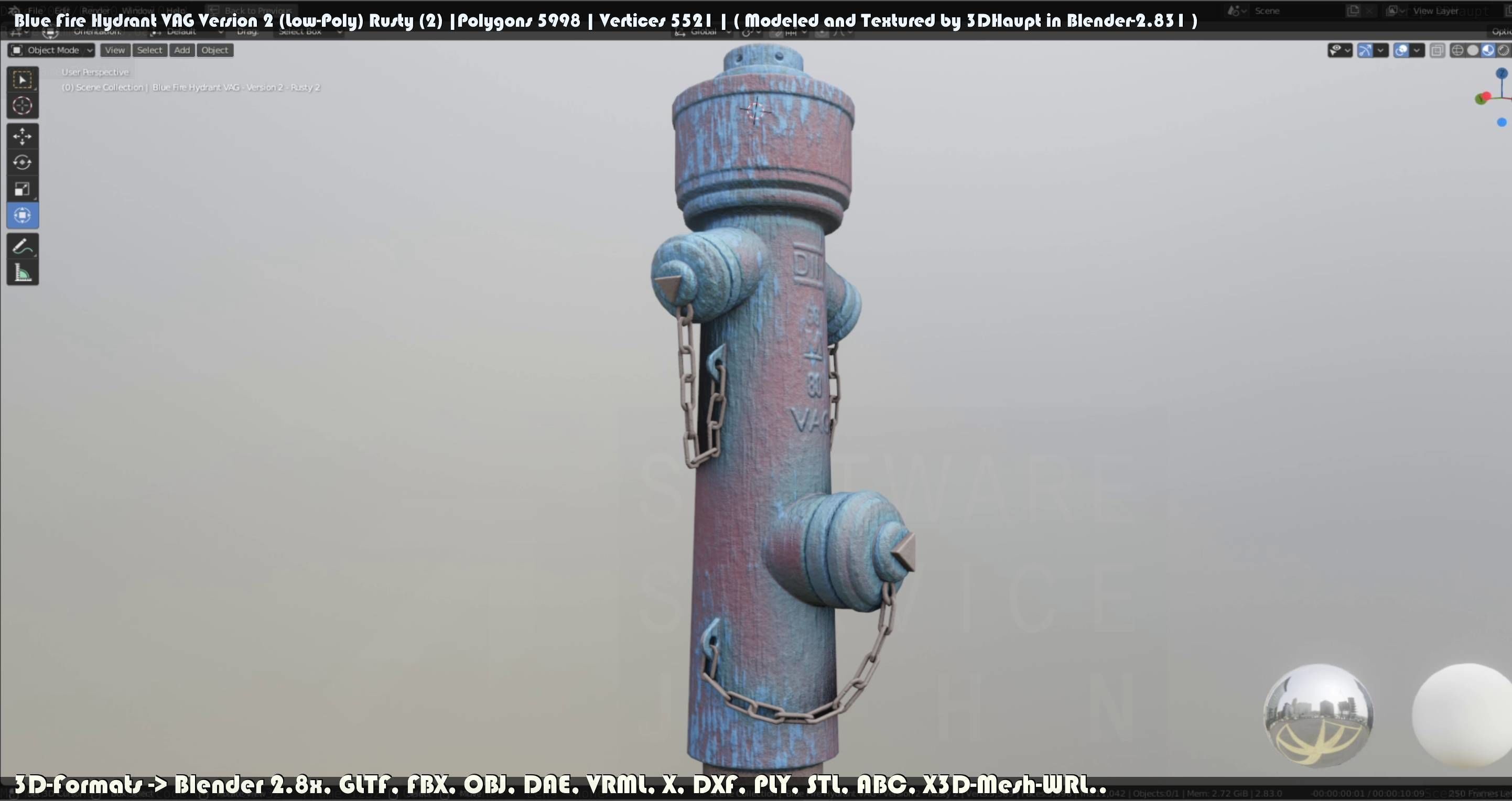 Blue Fire Hydrant VAG - Version 2 - Rusty 2 Low-poly 3D model_122