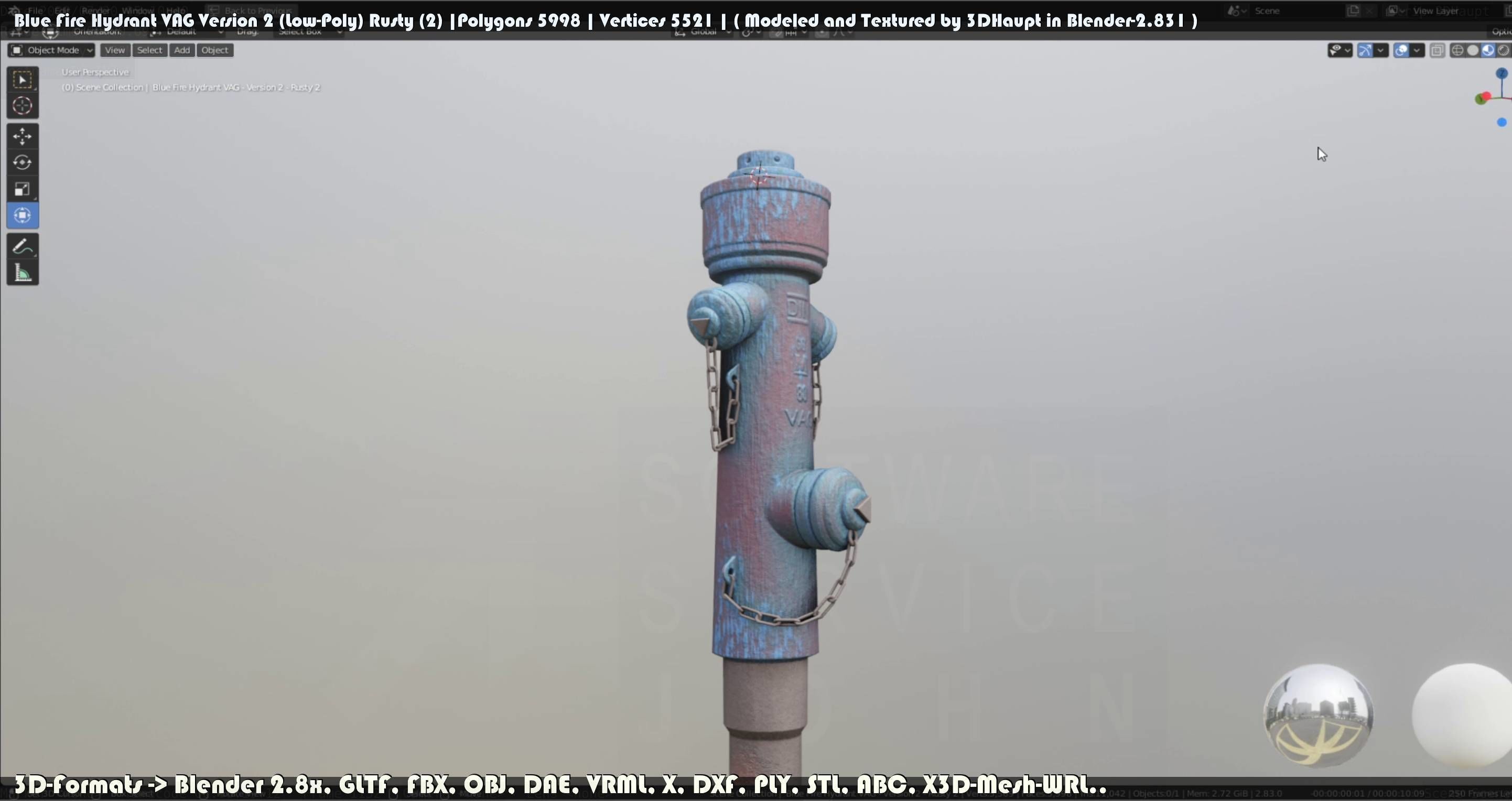 Blue Fire Hydrant VAG - Version 2 - Rusty 2 Low-poly 3D model_116