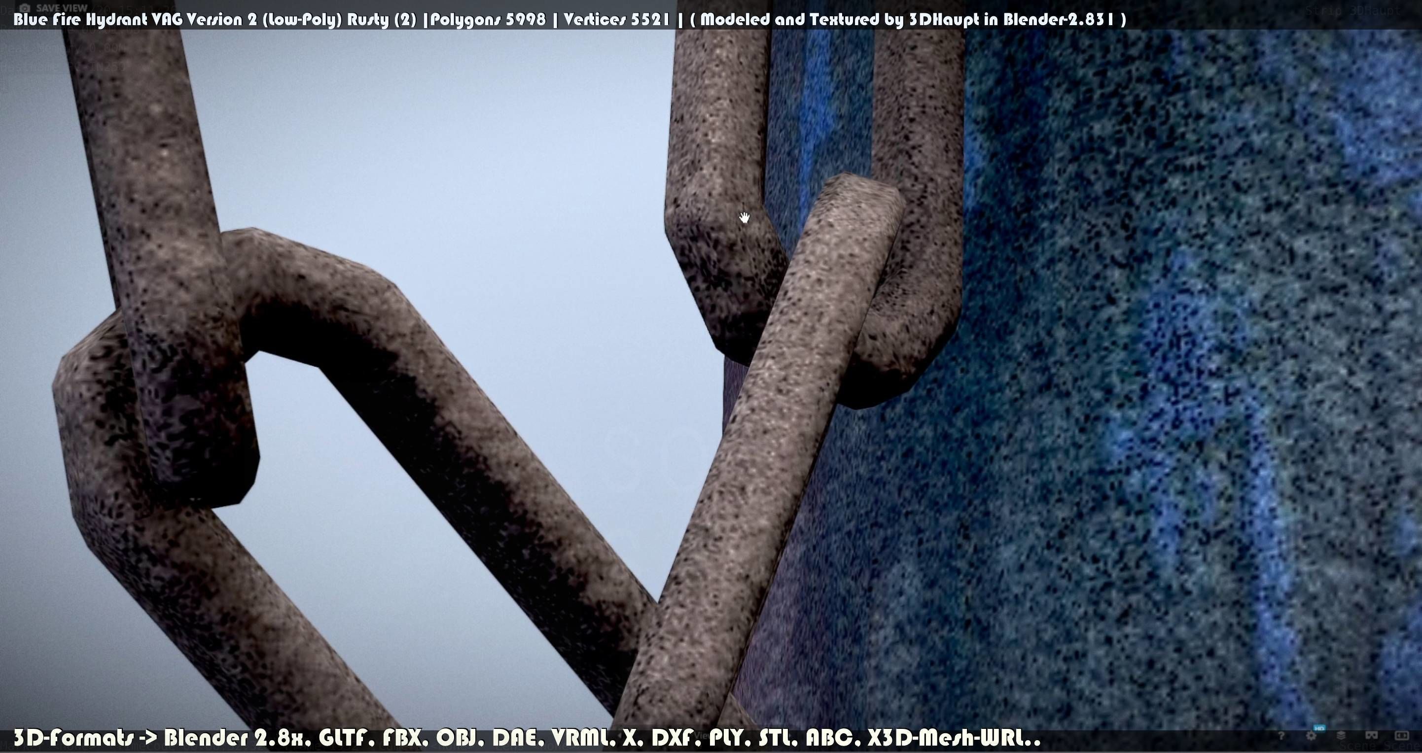 Blue Fire Hydrant VAG - Version 2 - Rusty 2 Low-poly 3D model_30