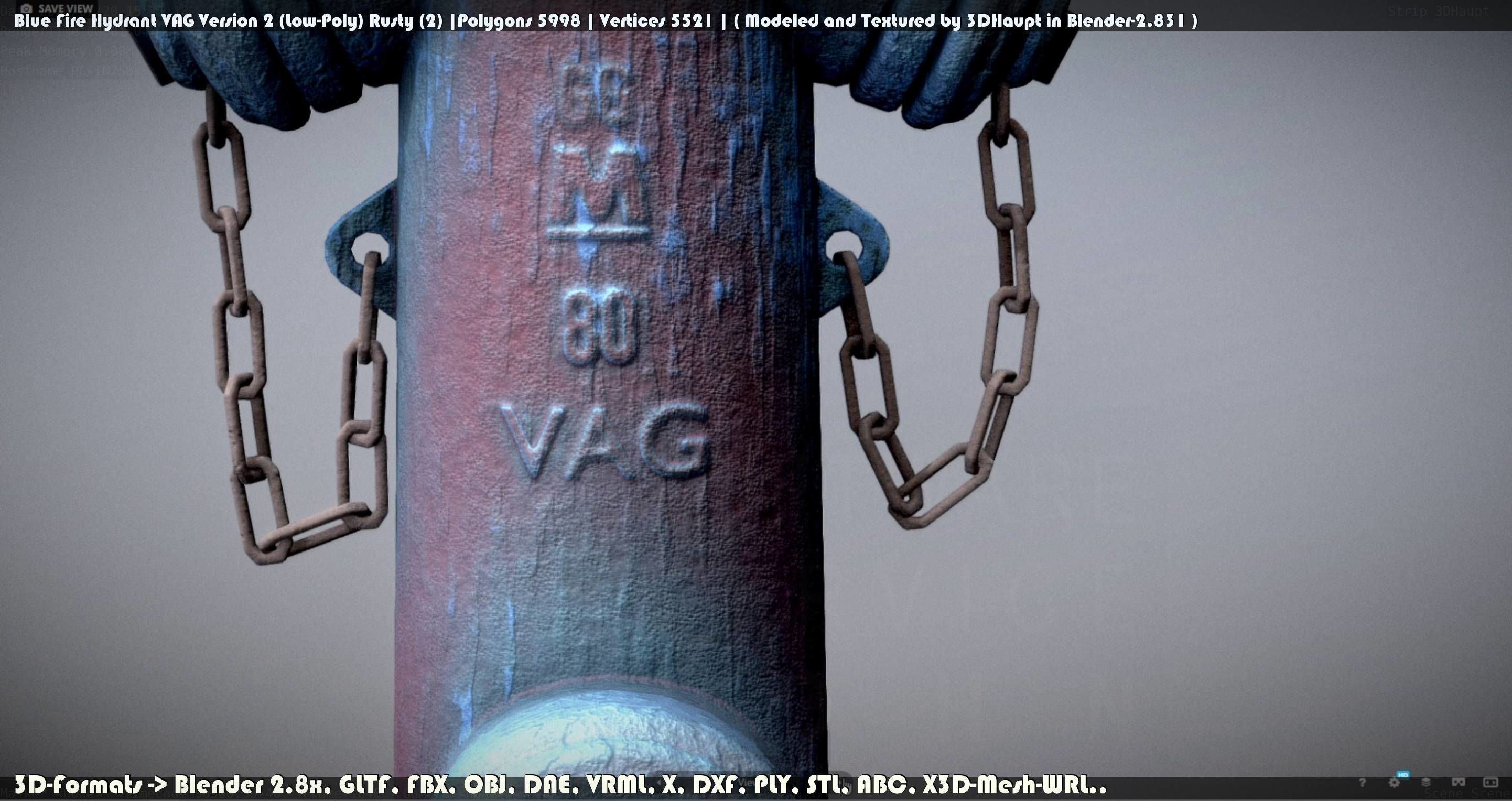 Blue Fire Hydrant VAG - Version 2 - Rusty 2 Low-poly 3D model_28