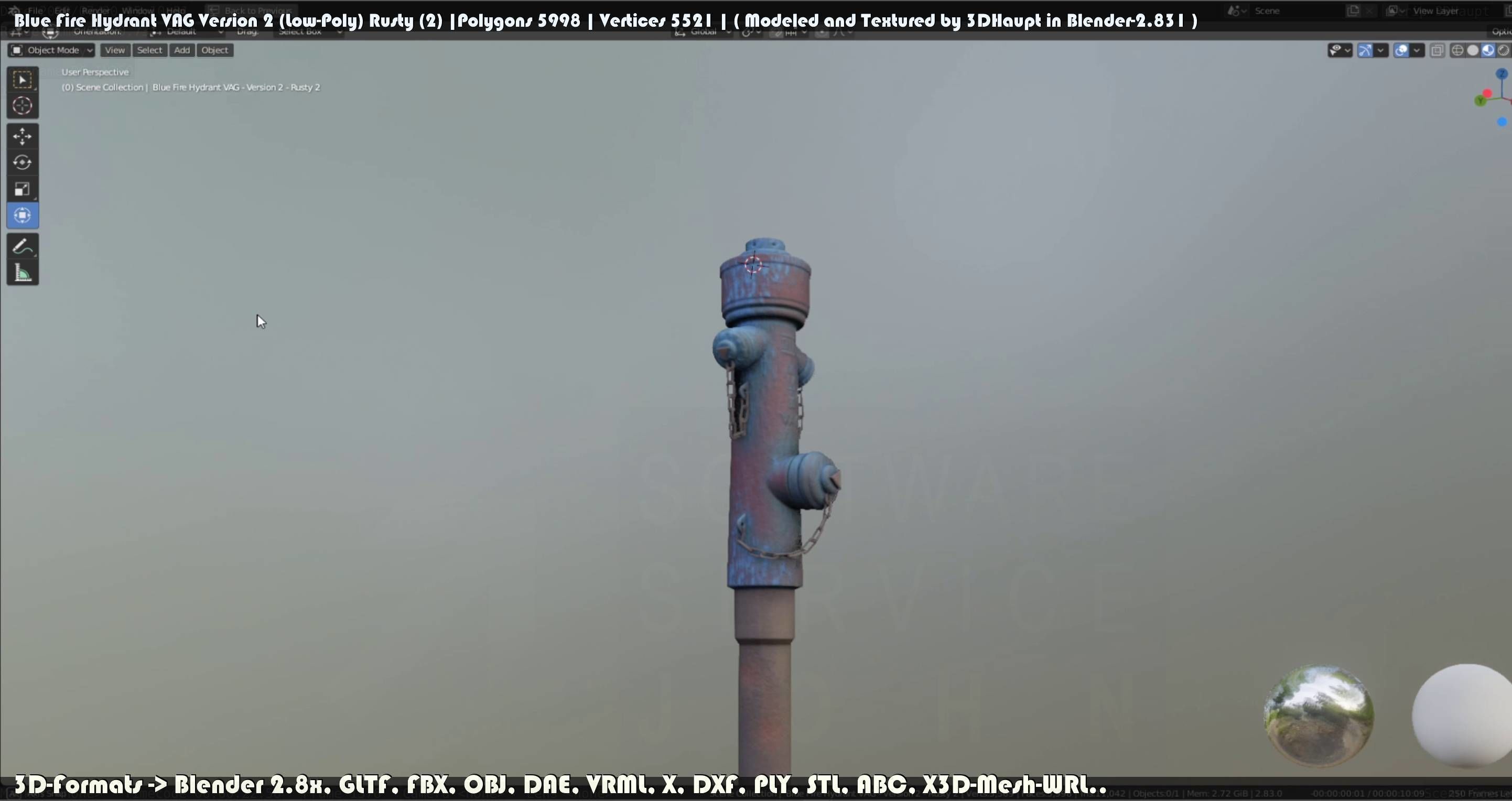 Blue Fire Hydrant VAG - Version 2 - Rusty 2 Low-poly 3D model_132