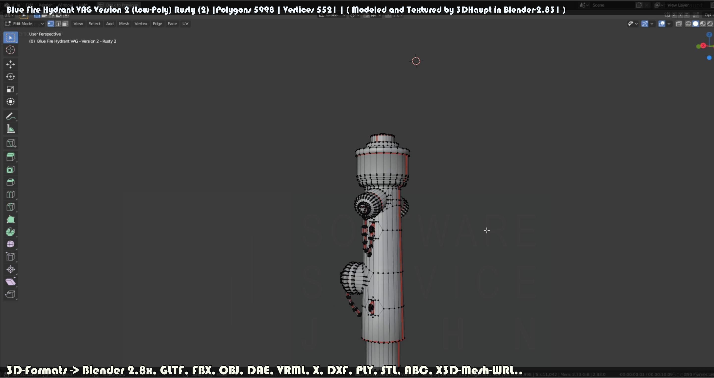 Blue Fire Hydrant VAG - Version 2 - Rusty 2 Low-poly 3D model_53