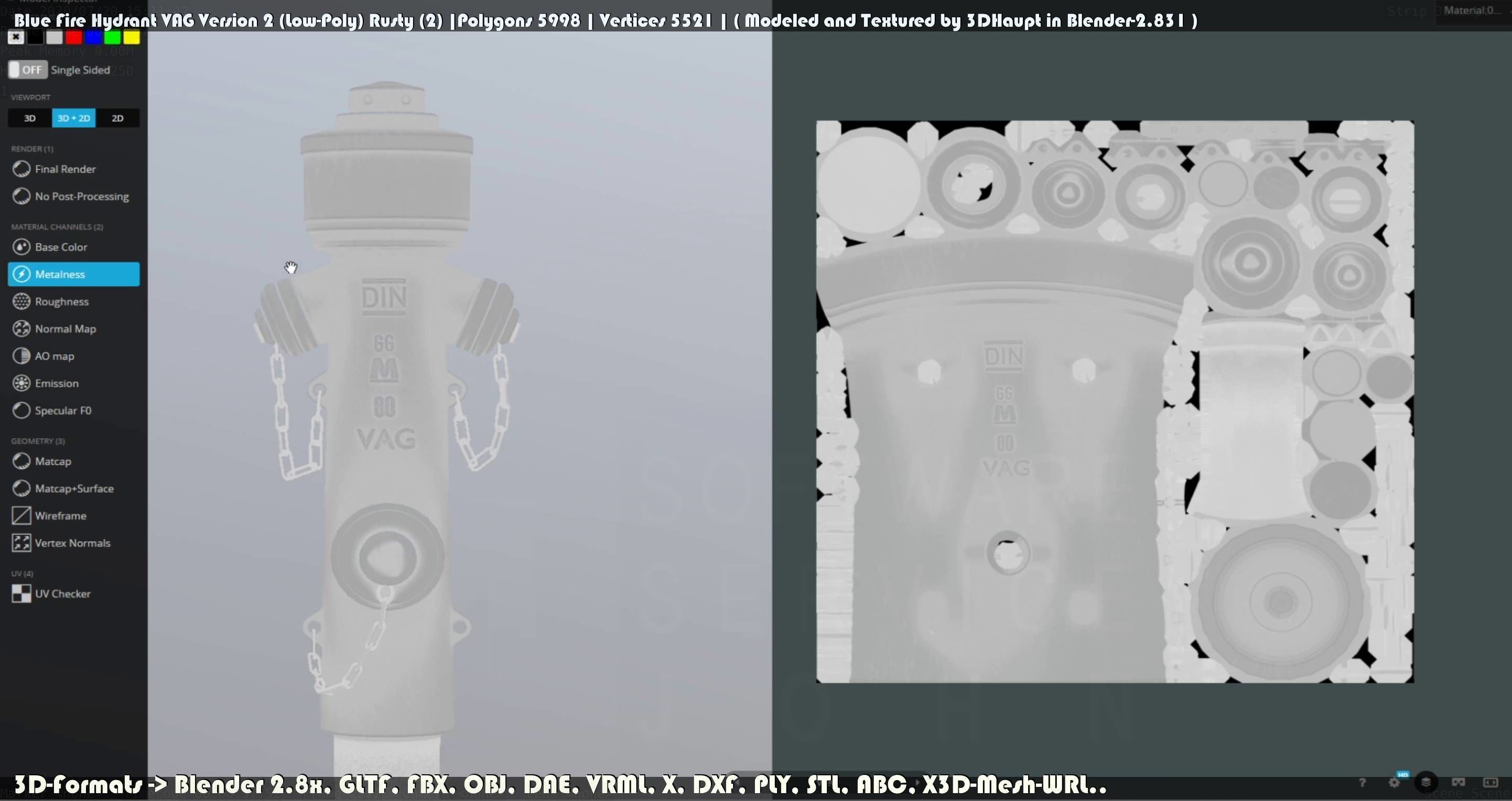 Blue Fire Hydrant VAG - Version 2 - Rusty 2 Low-poly 3D model_33