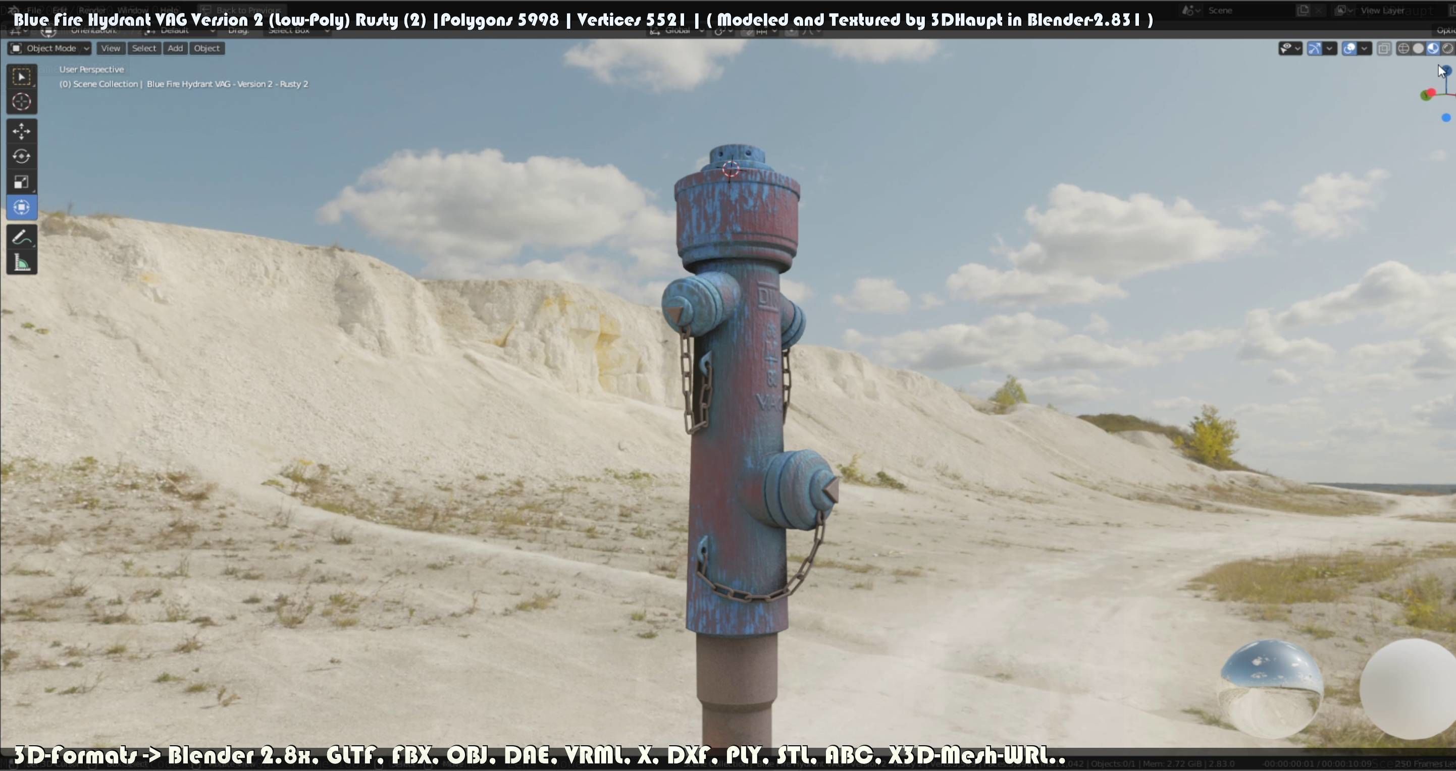 Blue Fire Hydrant VAG - Version 2 - Rusty 2 Low-poly 3D model_120