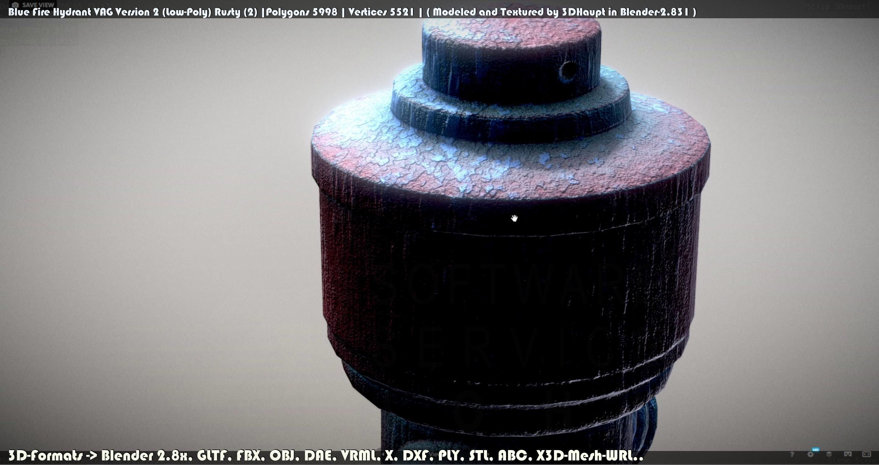 Blue Fire Hydrant VAG - Version 2 - Rusty 2 Low-poly 3D model_22