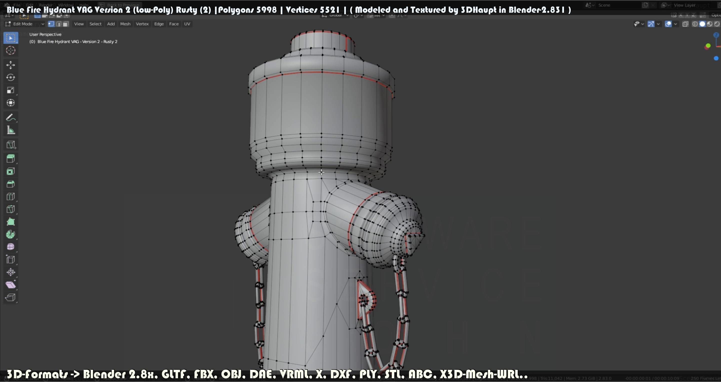 Blue Fire Hydrant VAG - Version 2 - Rusty 2 Low-poly 3D model_51