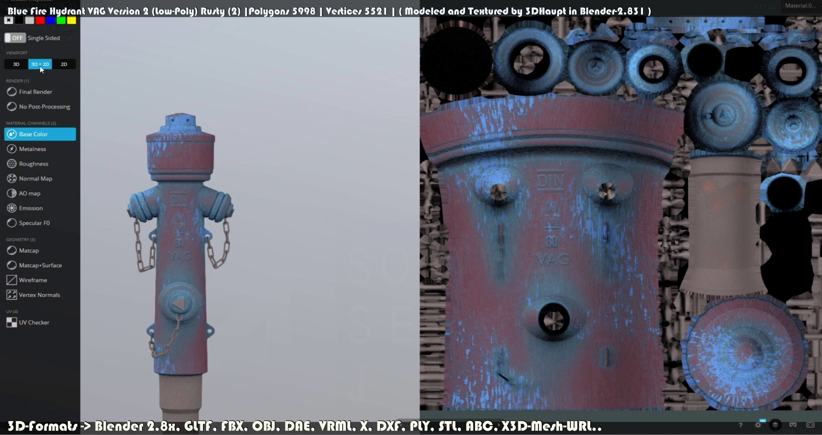 Blue Fire Hydrant VAG - Version 2 - Rusty 2 Low-poly 3D model_34