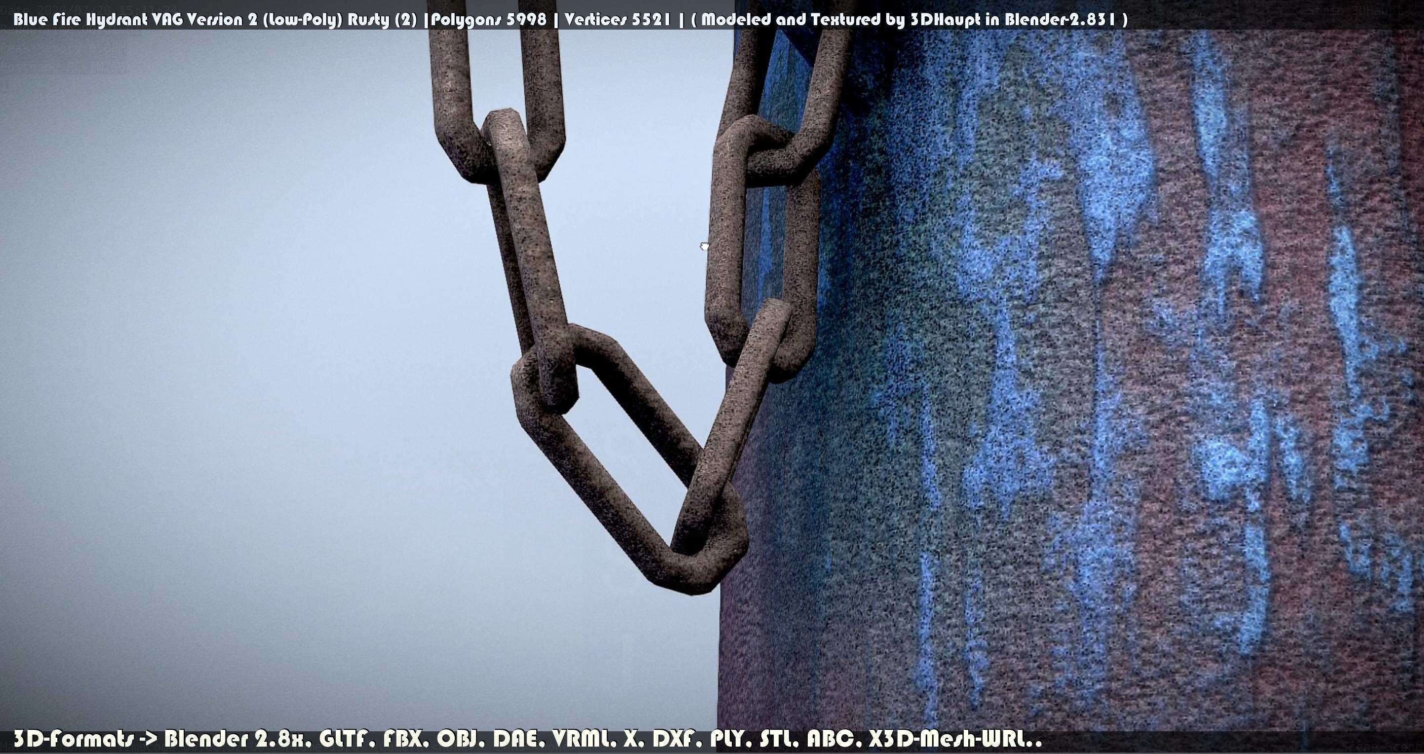 Blue Fire Hydrant VAG - Version 2 - Rusty 2 Low-poly 3D model_152