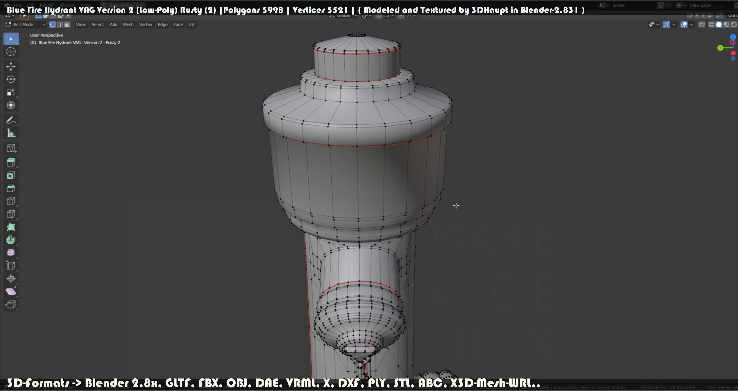 Blue Fire Hydrant VAG - Version 2 - Rusty 2 Low-poly 3D model_104