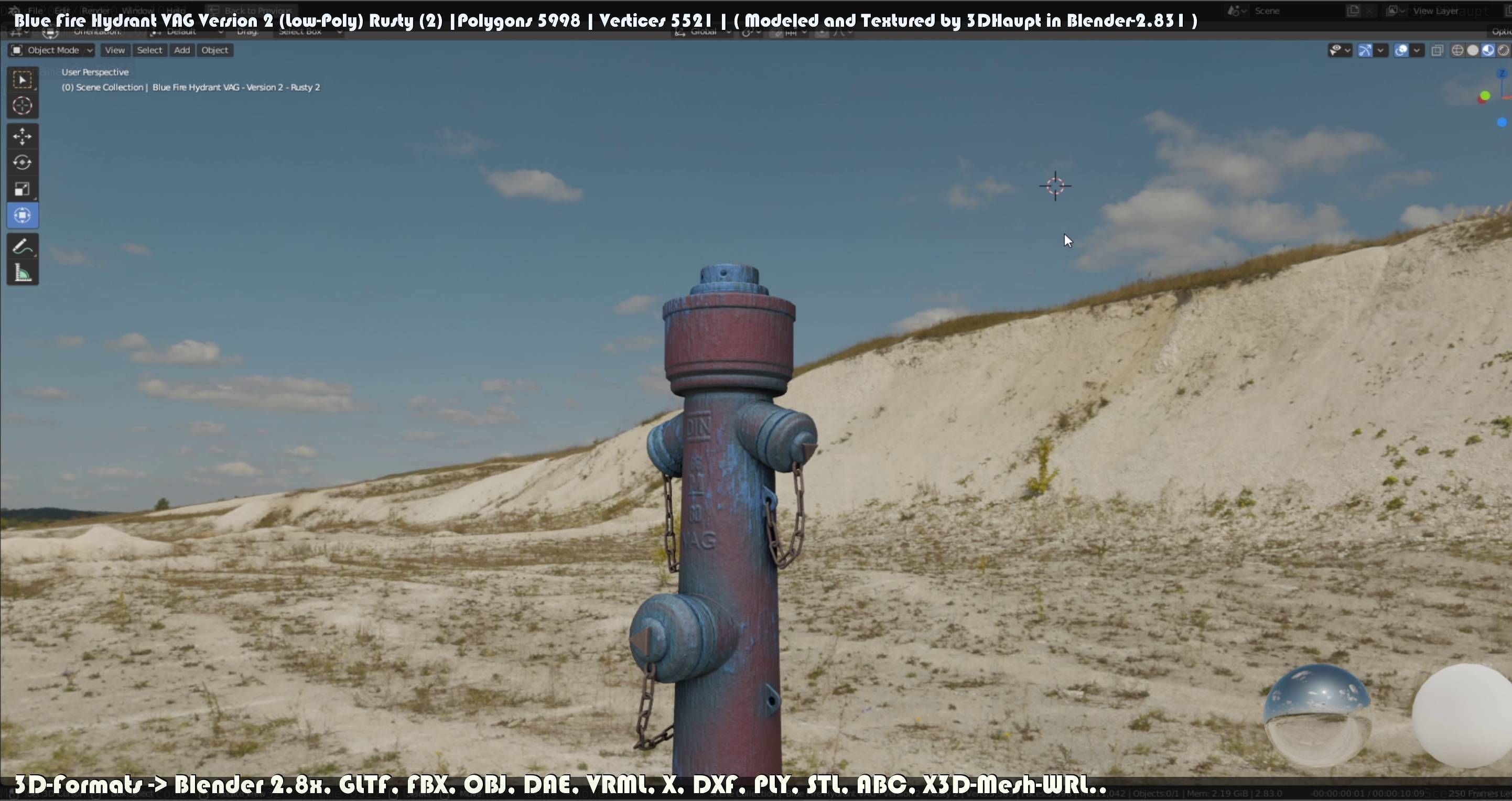 Blue Fire Hydrant VAG - Version 2 - Rusty 2 Low-poly 3D model_25