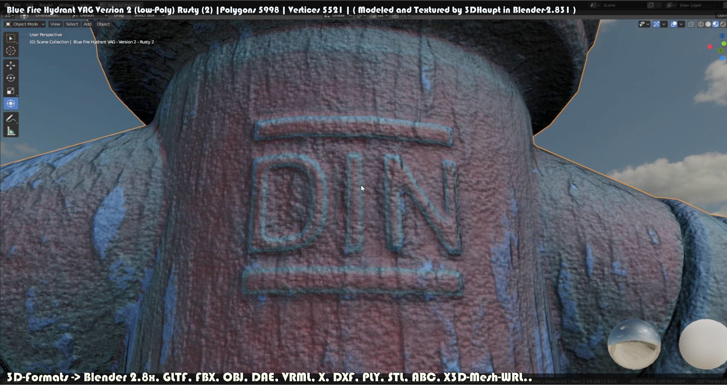 Blue Fire Hydrant VAG - Version 2 - Rusty 2 Low-poly 3D model_47