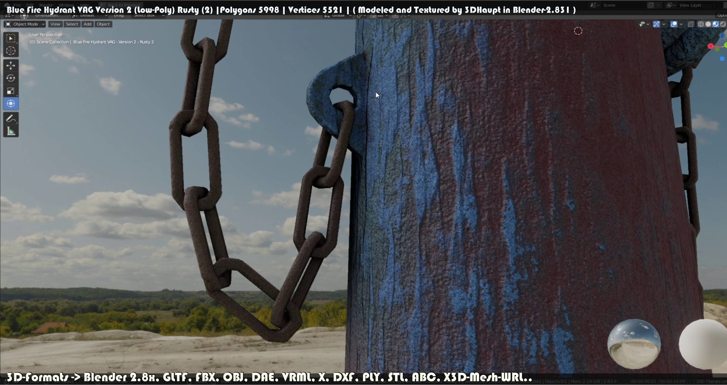 Blue Fire Hydrant VAG - Version 2 - Rusty 2 Low-poly 3D model_75