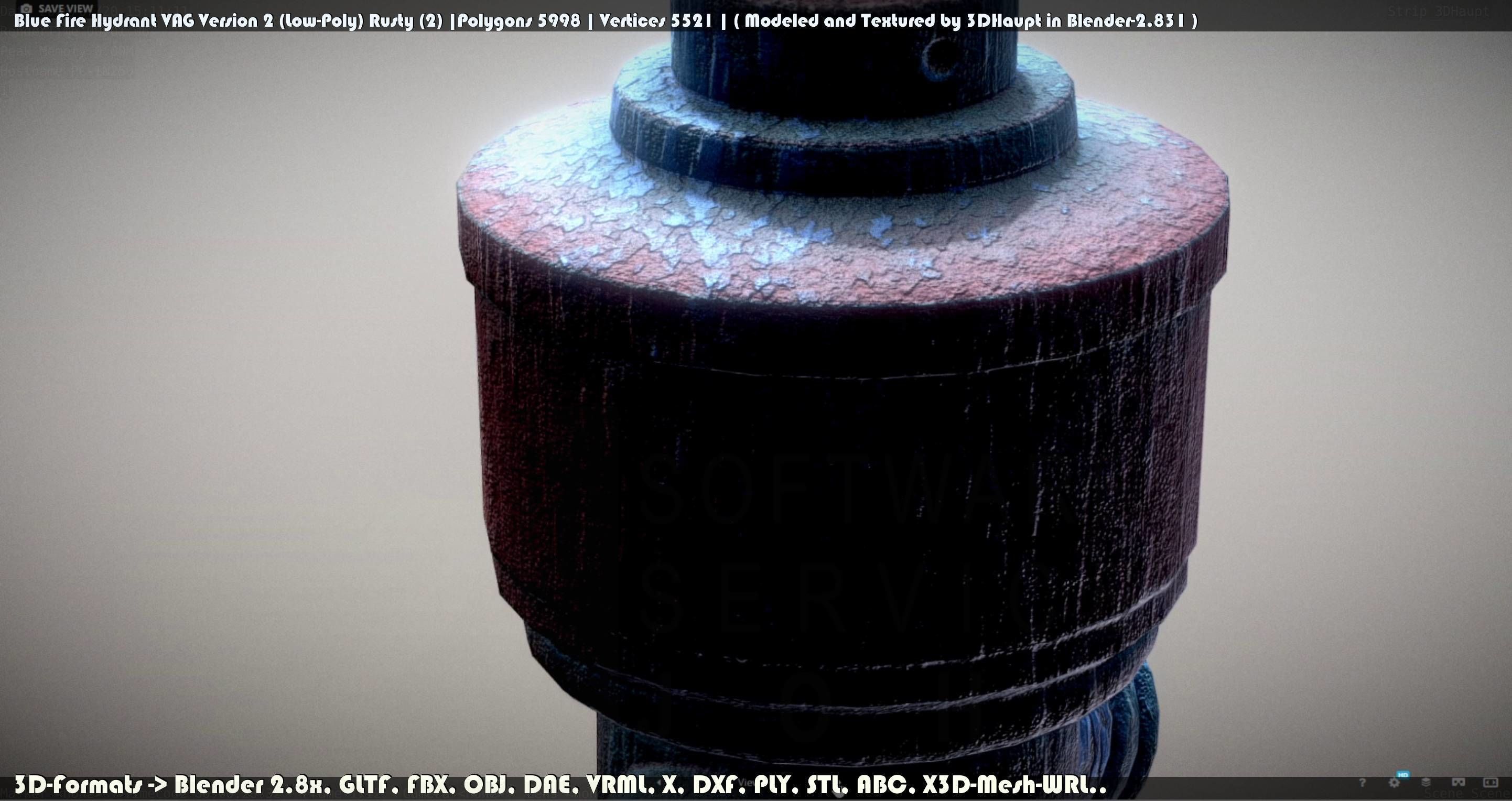 Blue Fire Hydrant VAG - Version 2 - Rusty 2 Low-poly 3D model_18