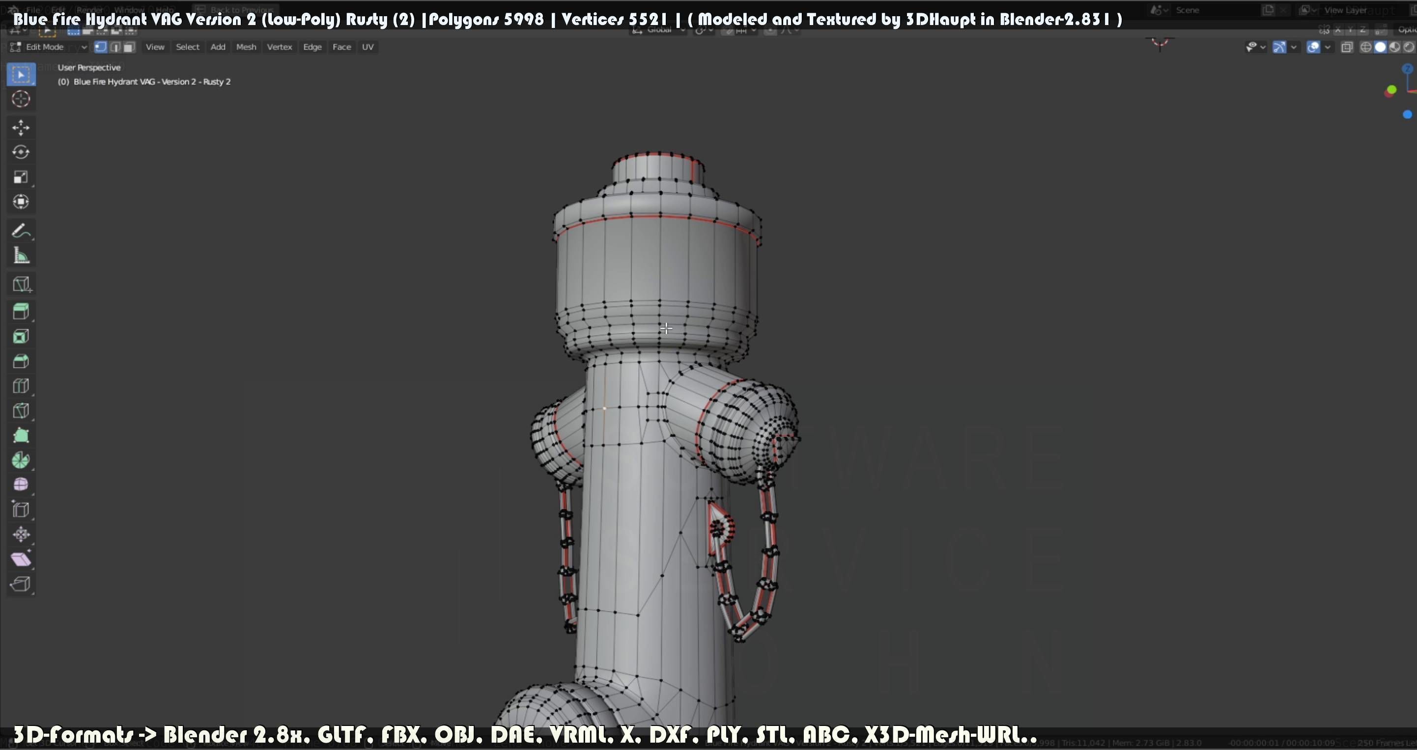 Blue Fire Hydrant VAG - Version 2 - Rusty 2 Low-poly 3D model_97