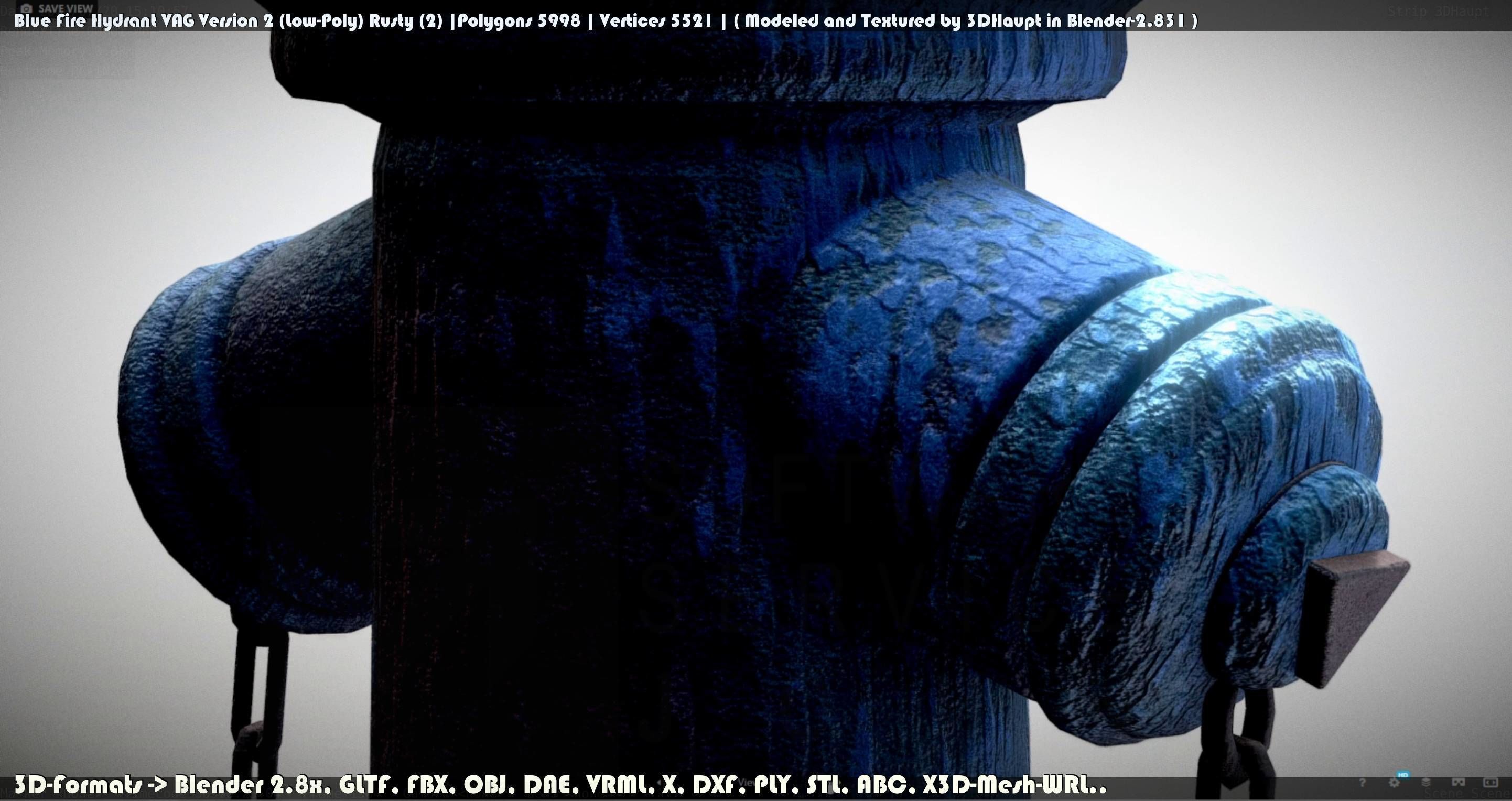 Blue Fire Hydrant VAG - Version 2 - Rusty 2 Low-poly 3D model_134