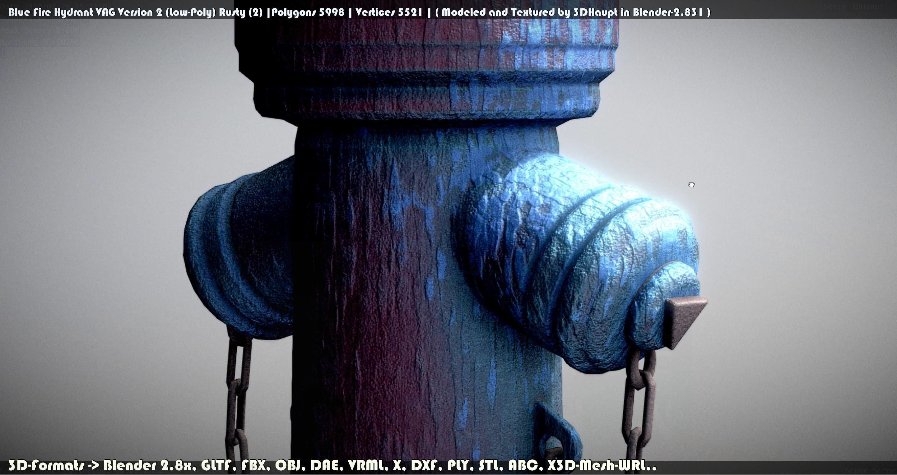 Blue Fire Hydrant VAG - Version 2 - Rusty 2 Low-poly 3D model_140
