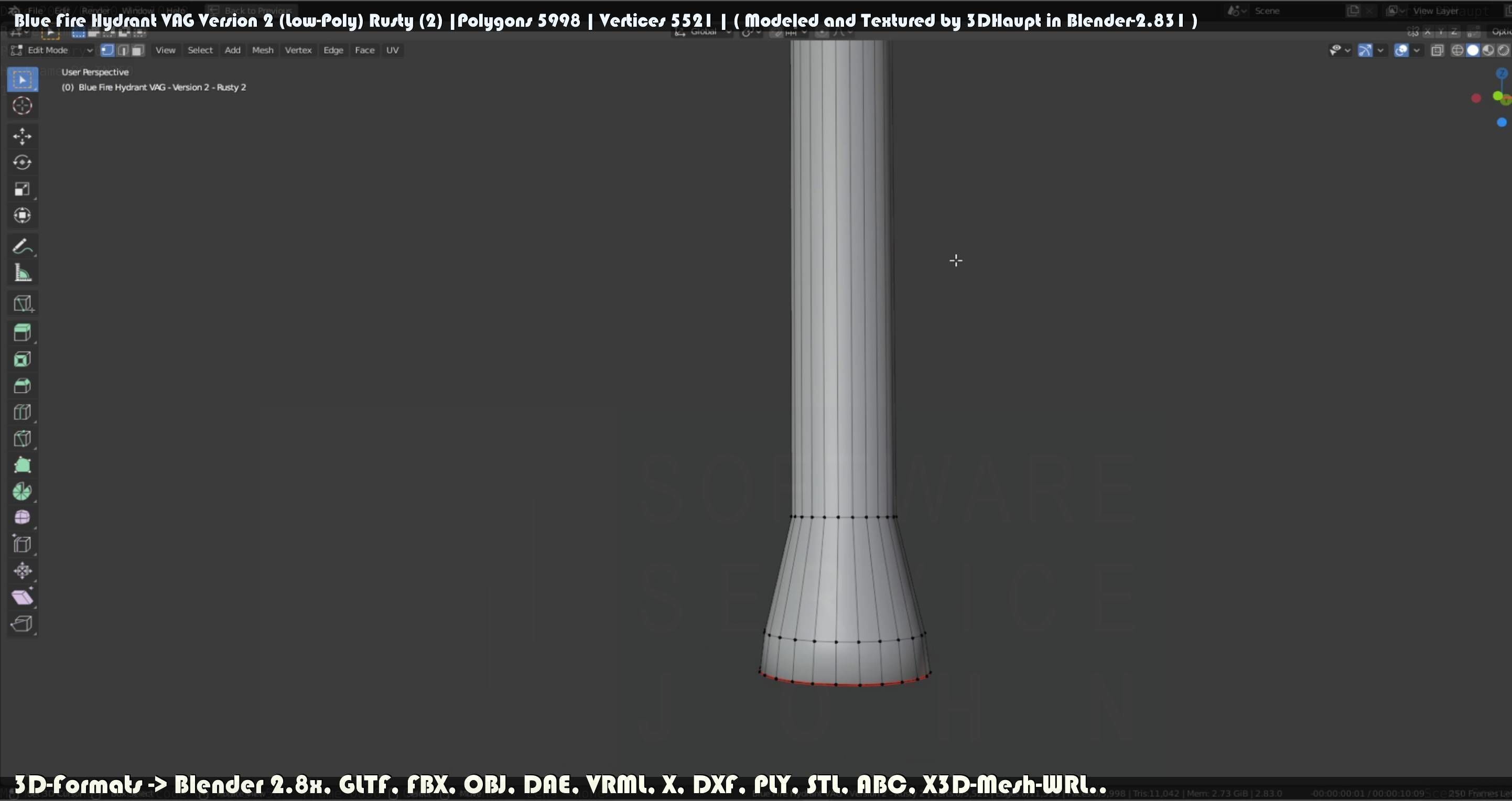 Blue Fire Hydrant VAG - Version 2 - Rusty 2 Low-poly 3D model_107